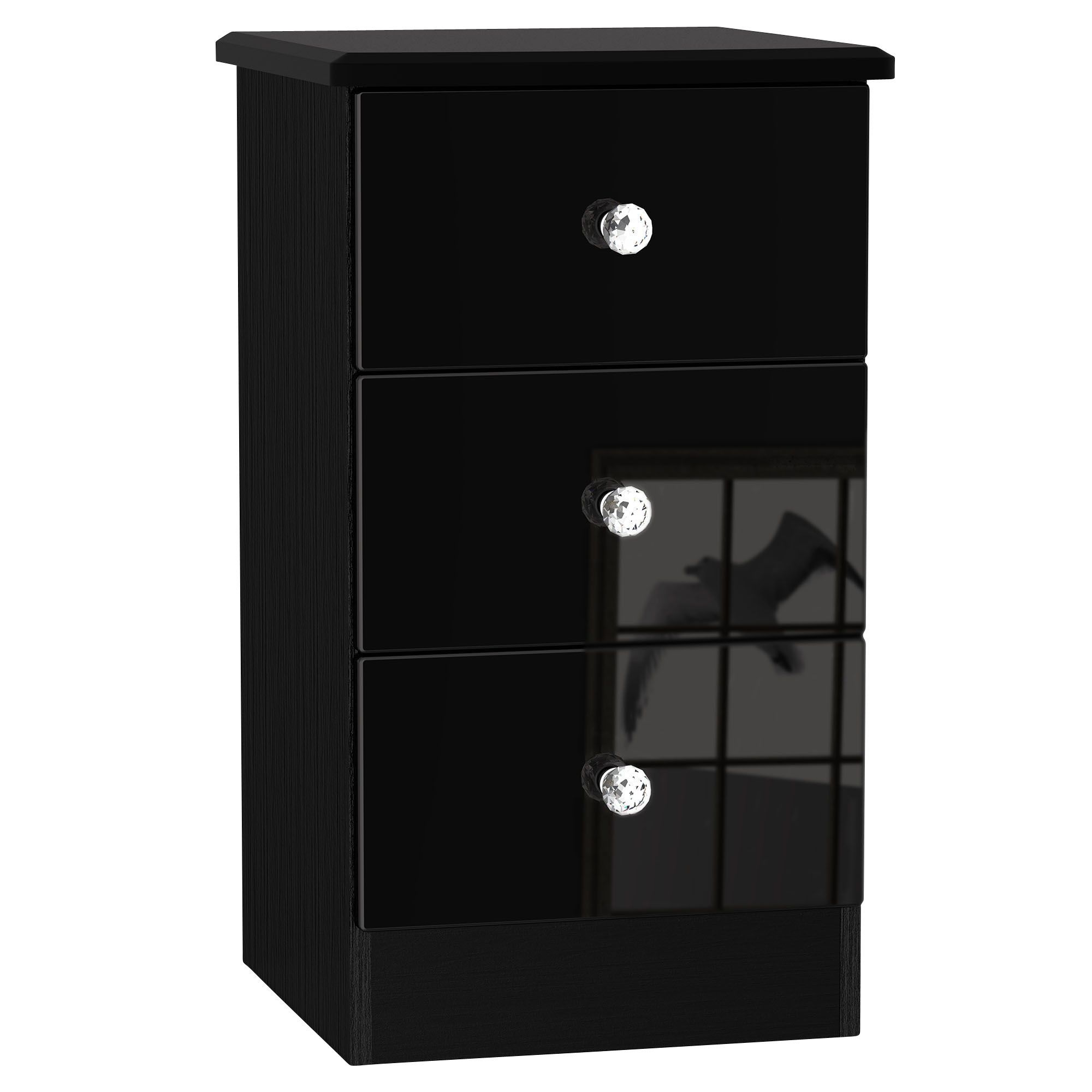 Noire Black High gloss 3 Drawer Bedside chest (H)700mm (W)400mm (D