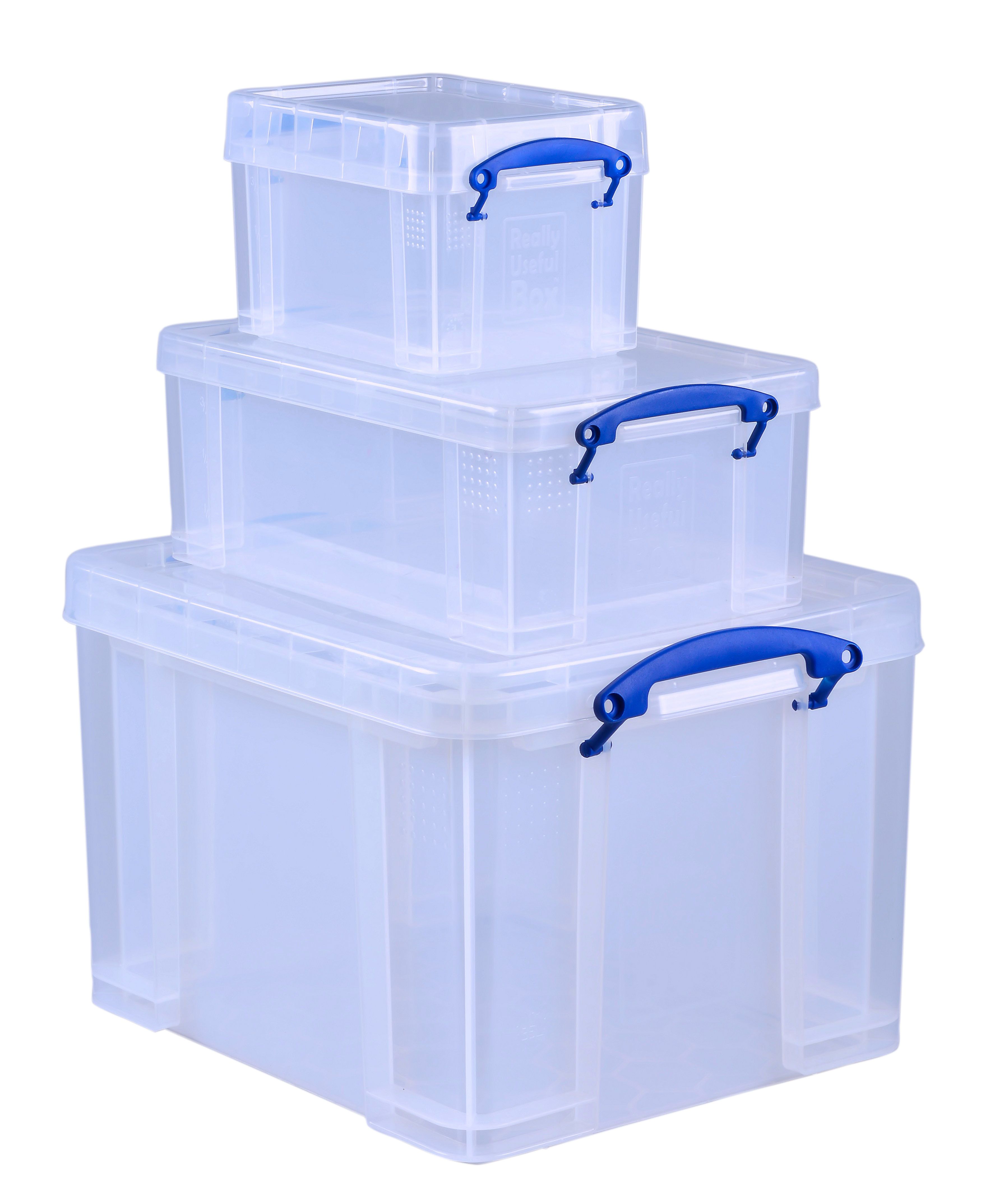 Really Useful Clear 35L, 9L & 3L Plastic Storage box, Pack of 3