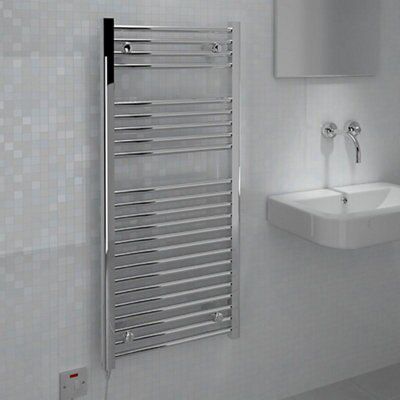 Kudox Electric Silver Chrome Effect Towel Warmer (W)500mm X (H)1100mm
