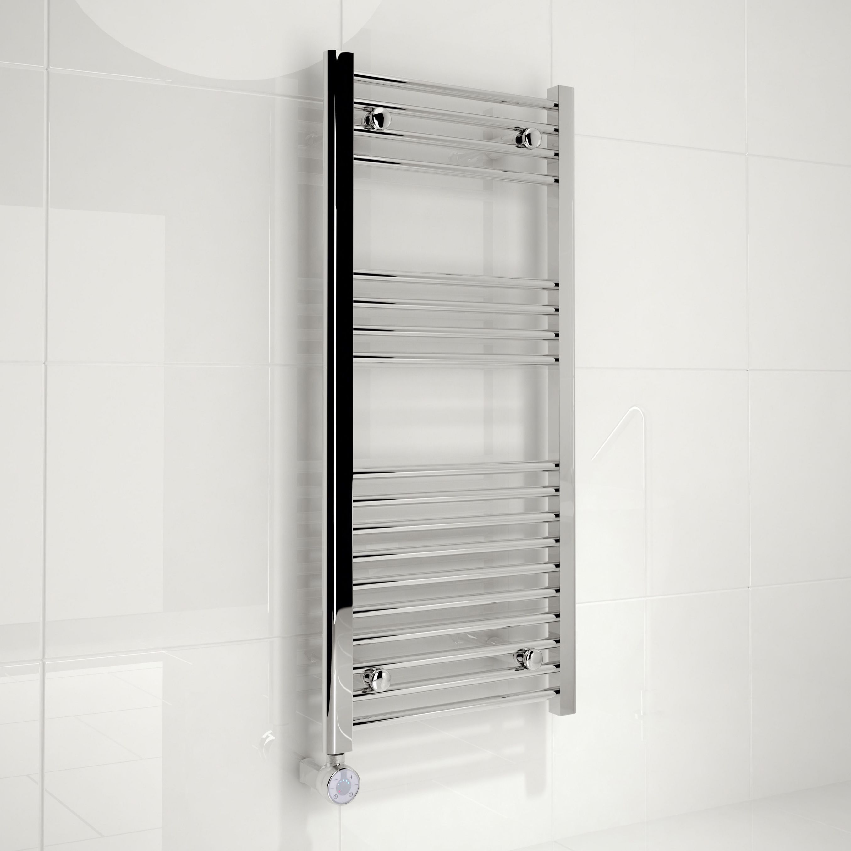 Kudox 300W Electric Silver Towel warmer (H)1000mm (W)450mm ...