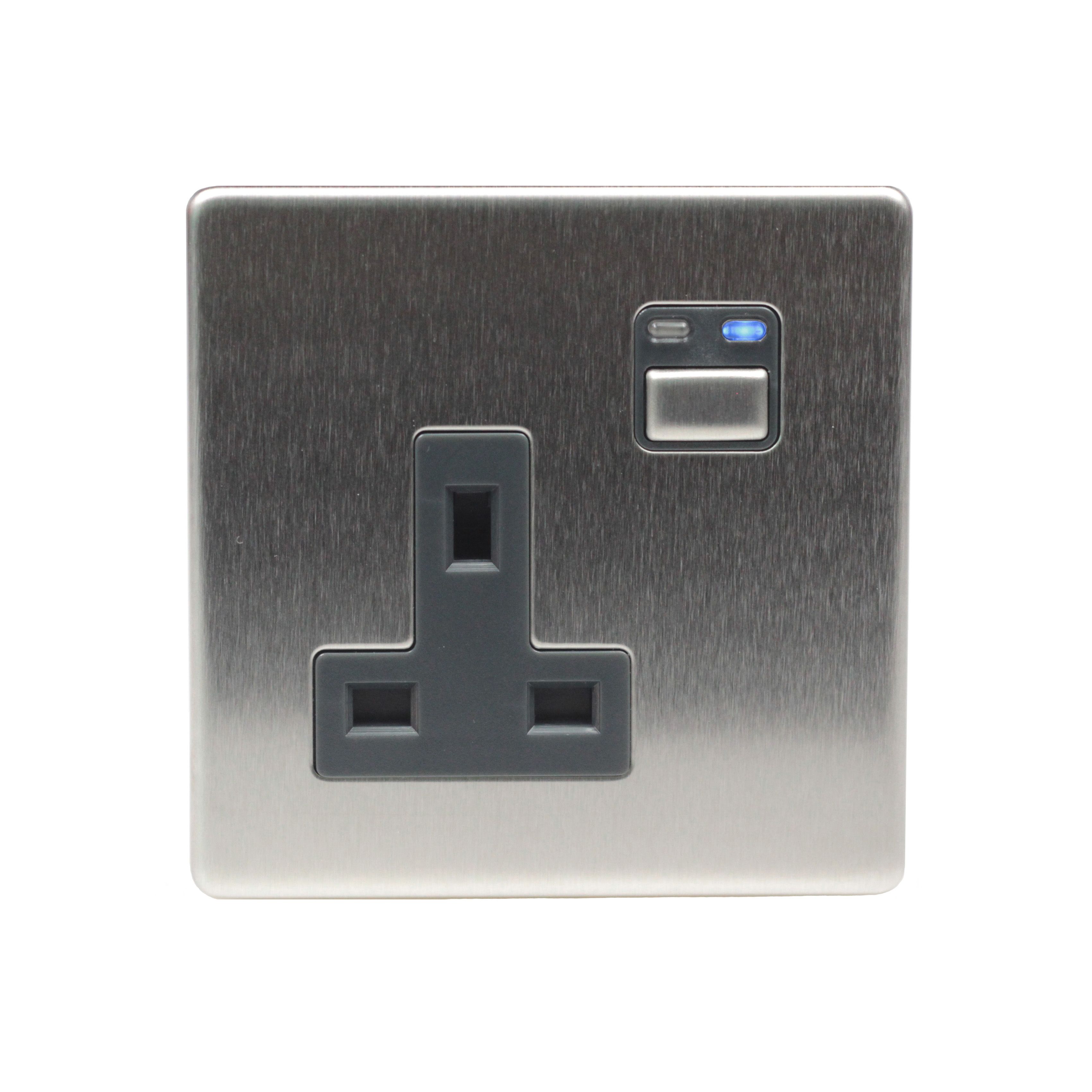 LightwaveRF 13A Stainless Steel Single Socket Departments DIY at B&Q