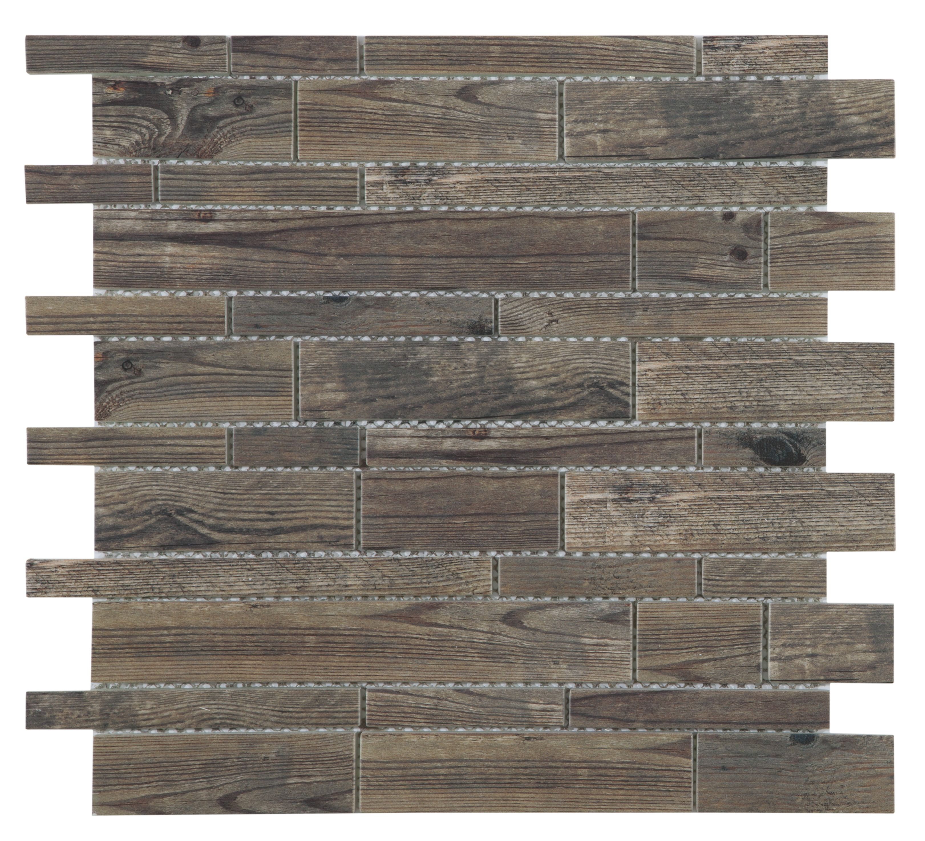 Lampang Wood effect Glass Mosaic tile, (L)302mm (W)298mm Departments