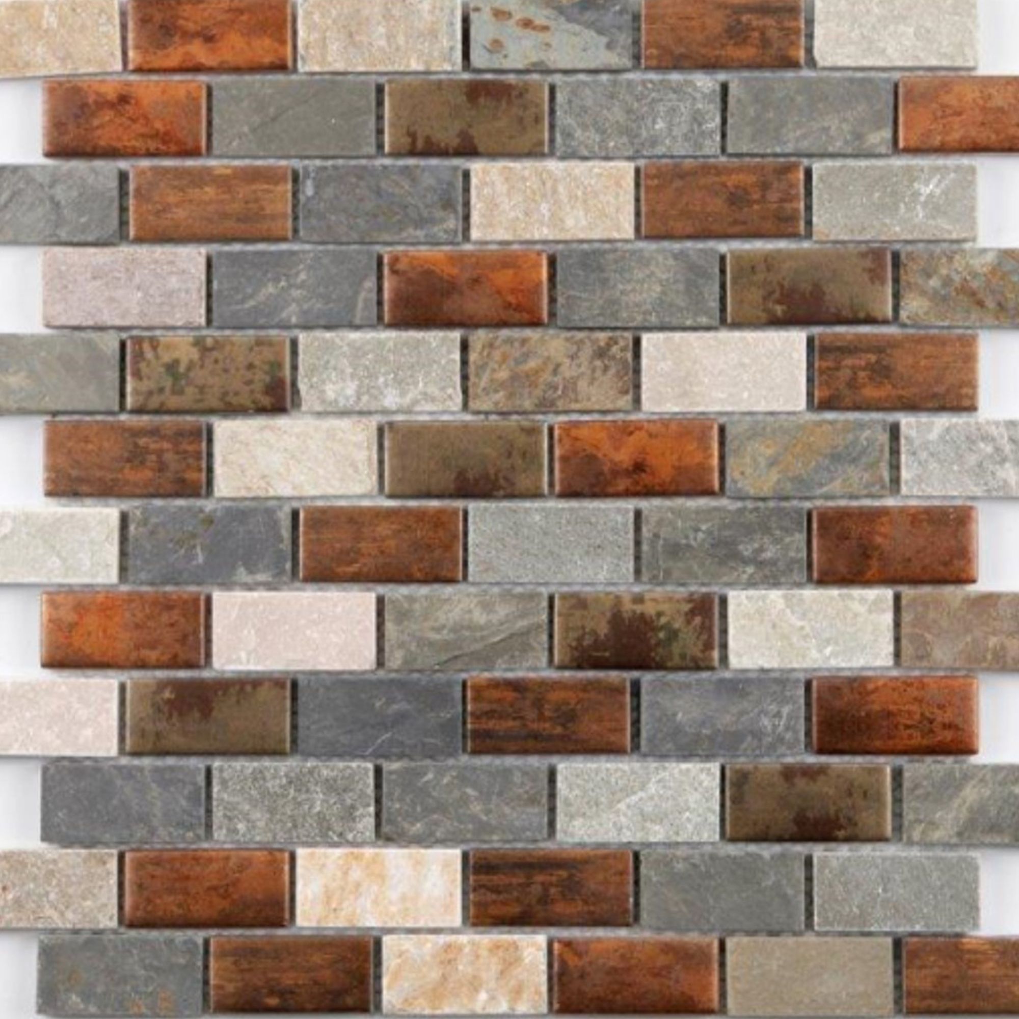 Dylan Grey & copper effect Glass & stone Mosaic tile, (L)295mm (W)297mm