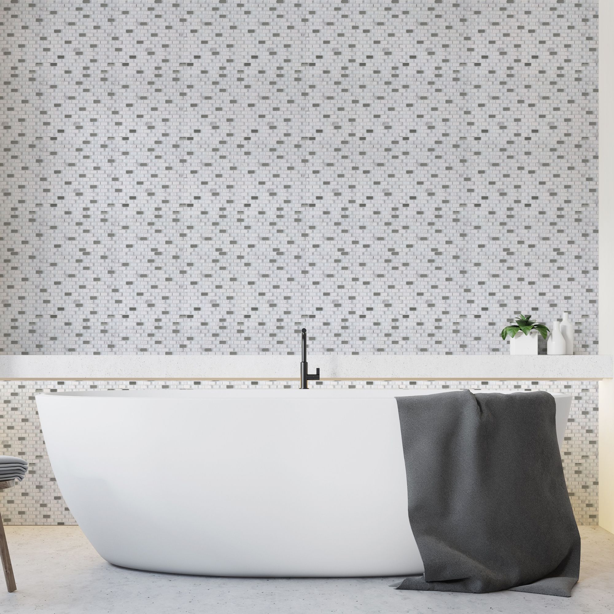 White marble & mirror effect Glass & stone Wall tile, (L)298mm (W)308mm ...