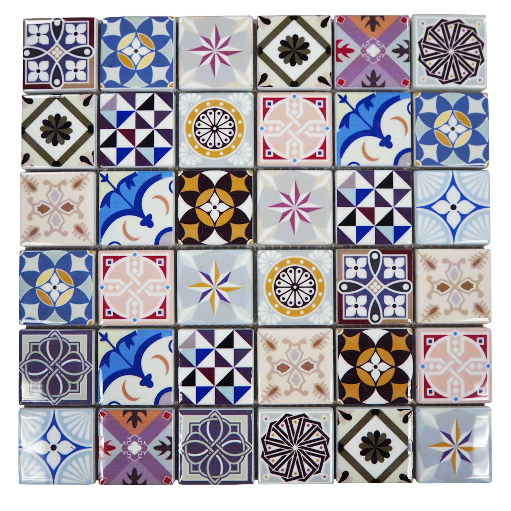 Vintage Moroccan style Glass Mosaic tile, (L)300mm (W)300mm