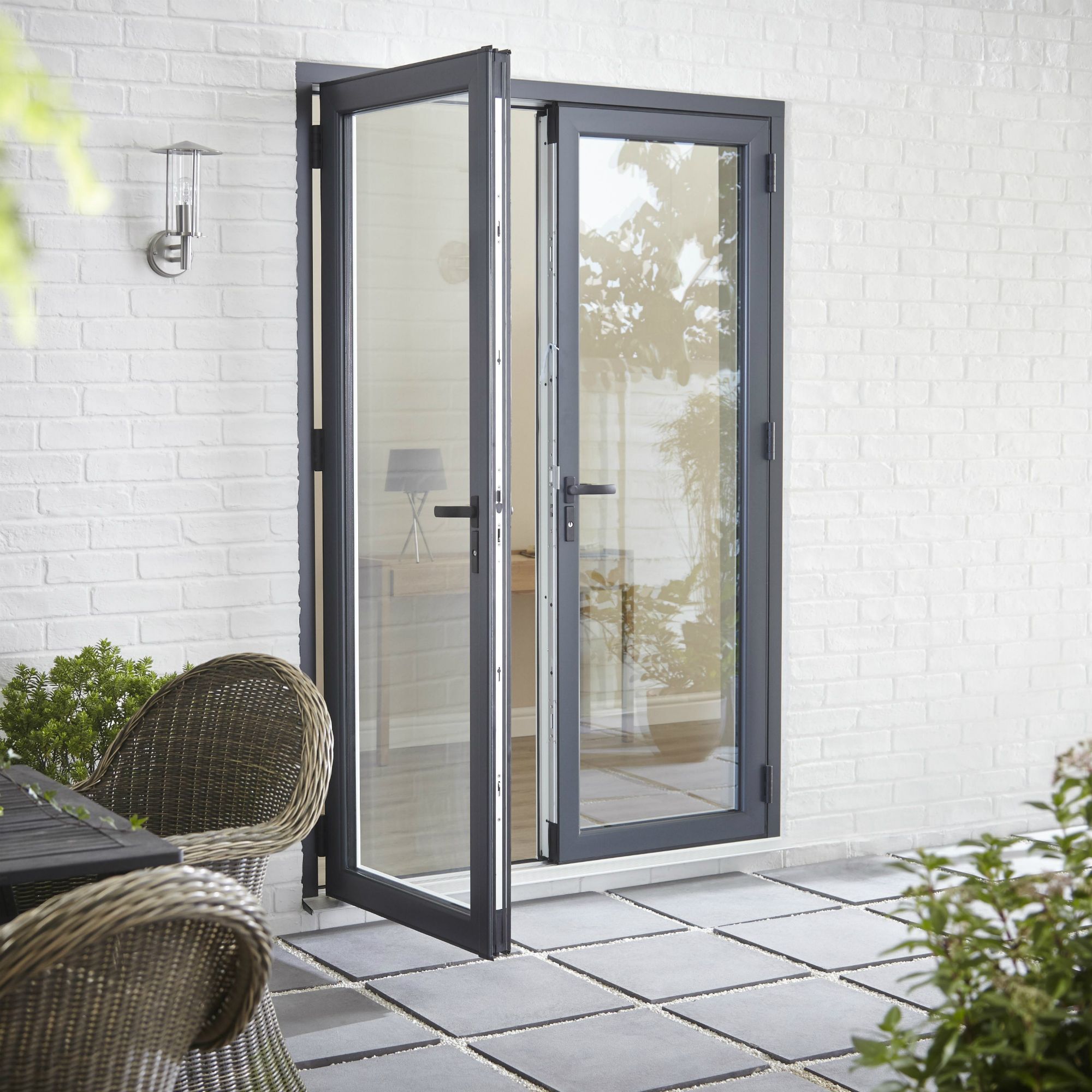Crystal 1 Lite Glazed Grey Upvc External French Door Set H