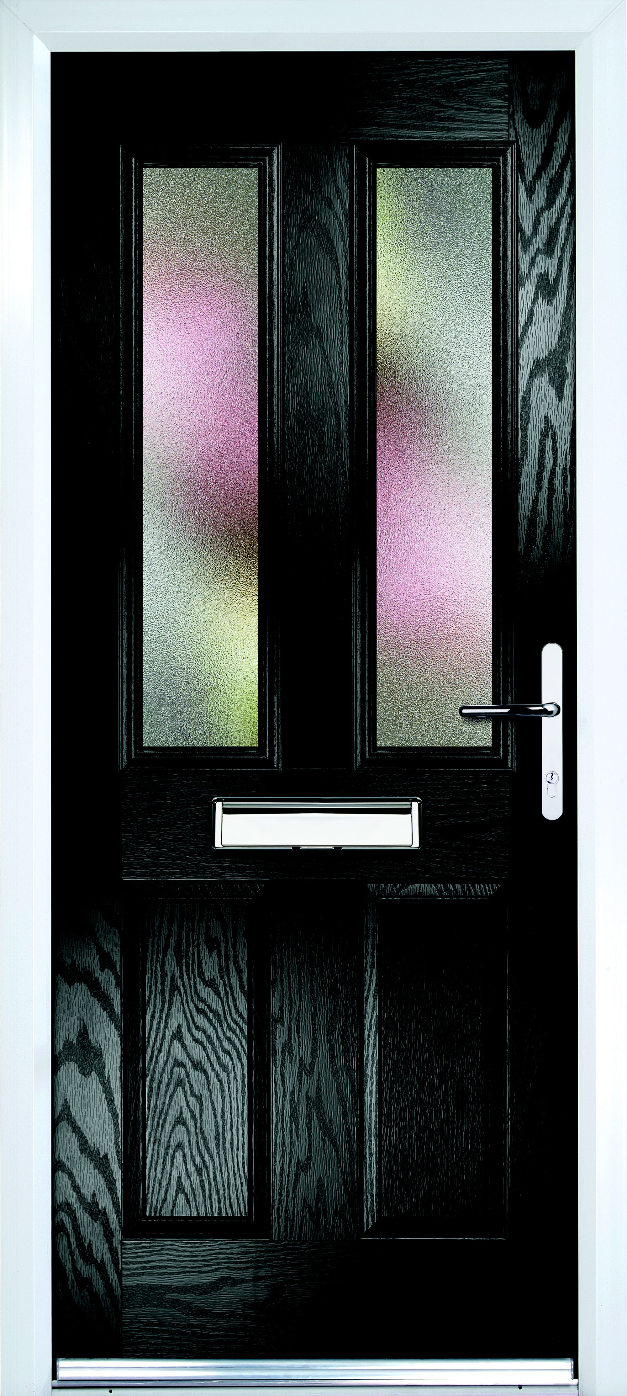 Composite Black PVCu & GRP Glazed External Front Door & Frame Lh, (H