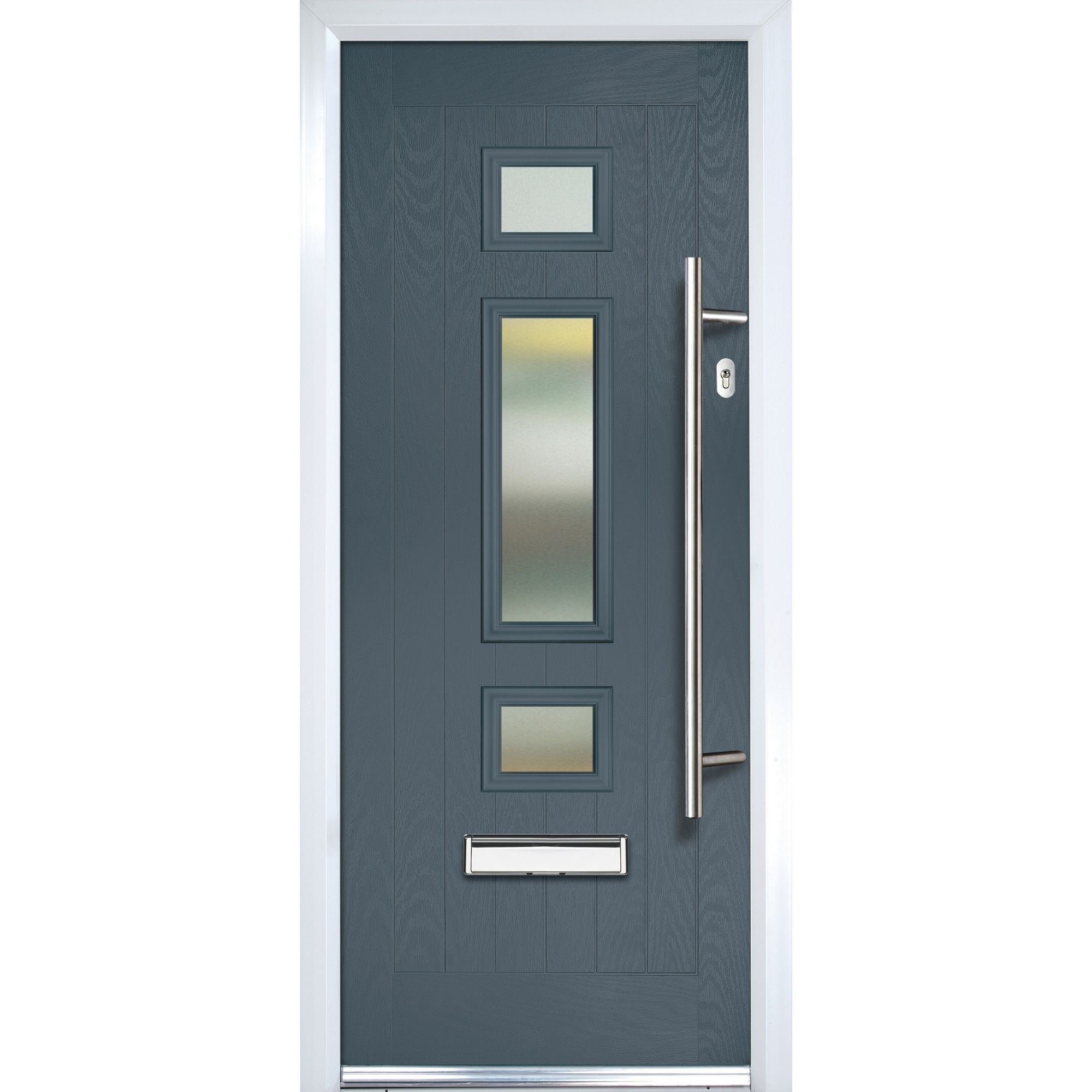 Crystal 3 Panel Frosted Glazed Grey Composite Lh External Front Door Set H 2055mm W 920mm Departments Diy At B Q