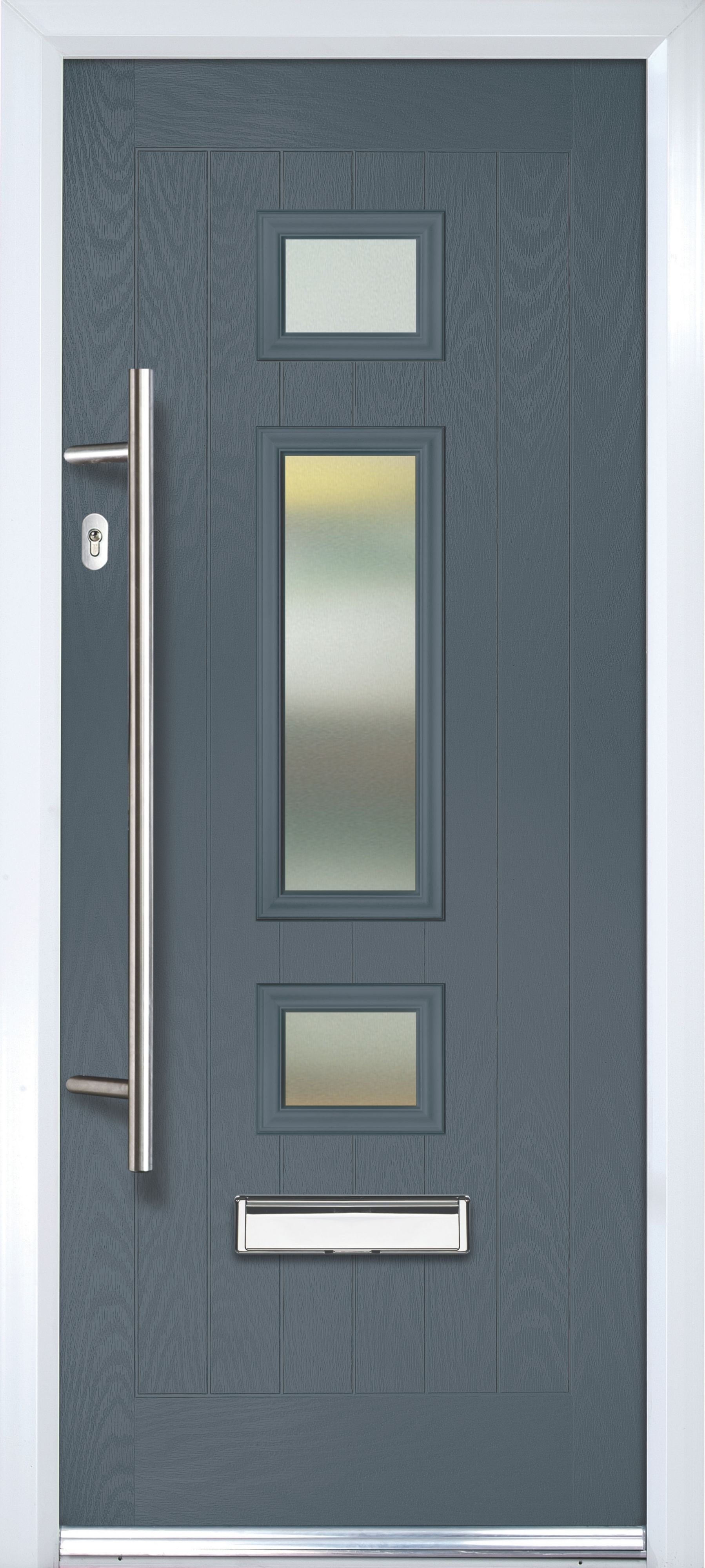 Crystal 3 Panel Frosted Glazed Grey Composite RH External Front Door   5060456210649 33c BQ