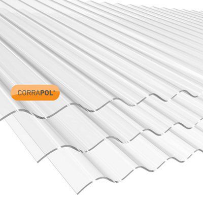Corrapol Clear Polycarbonate Corrugated Roofing Sheet (L)2.44M (W)840mm (T)1mm