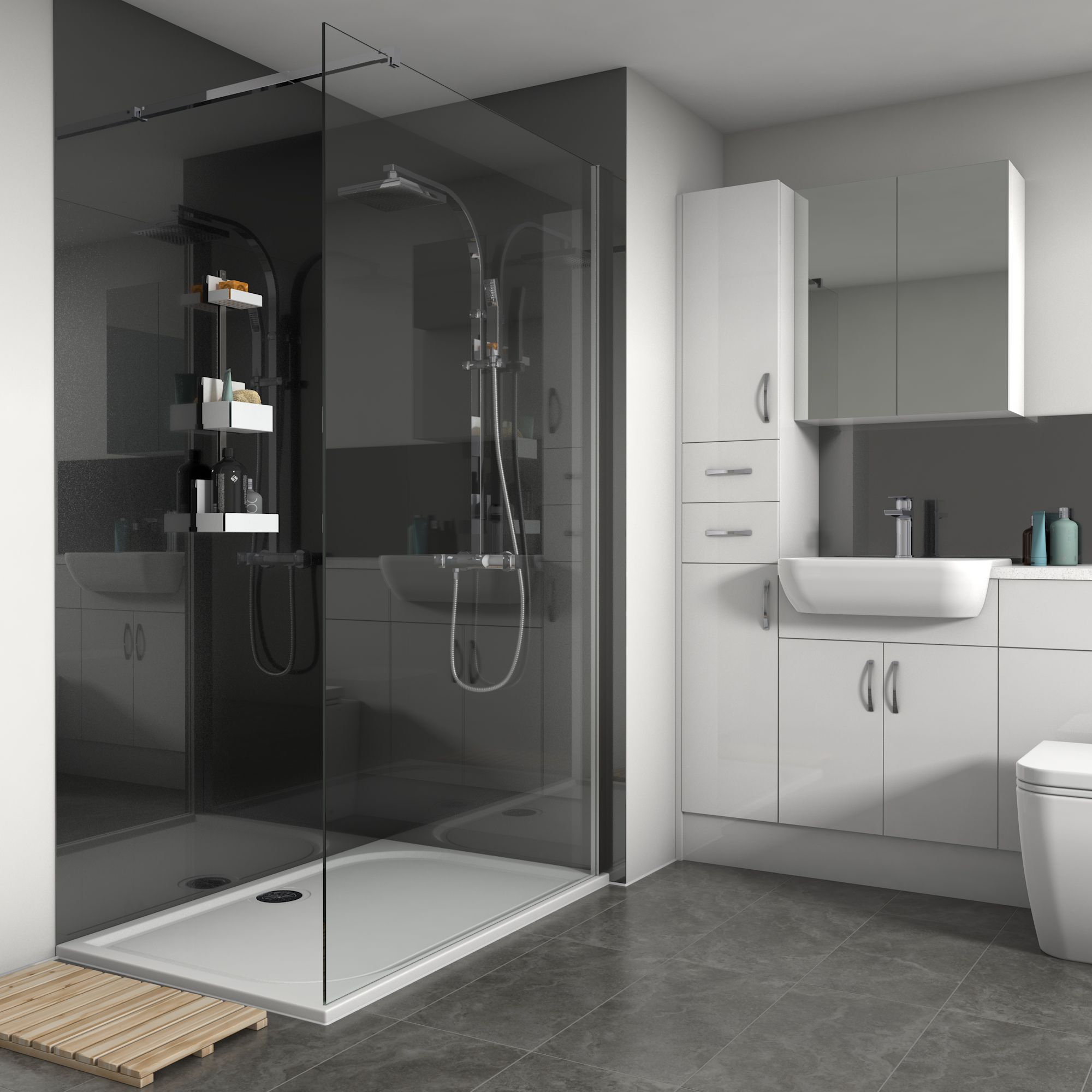 Splashwall Metallic Black Gloss 2 sided shower wall kit Departments