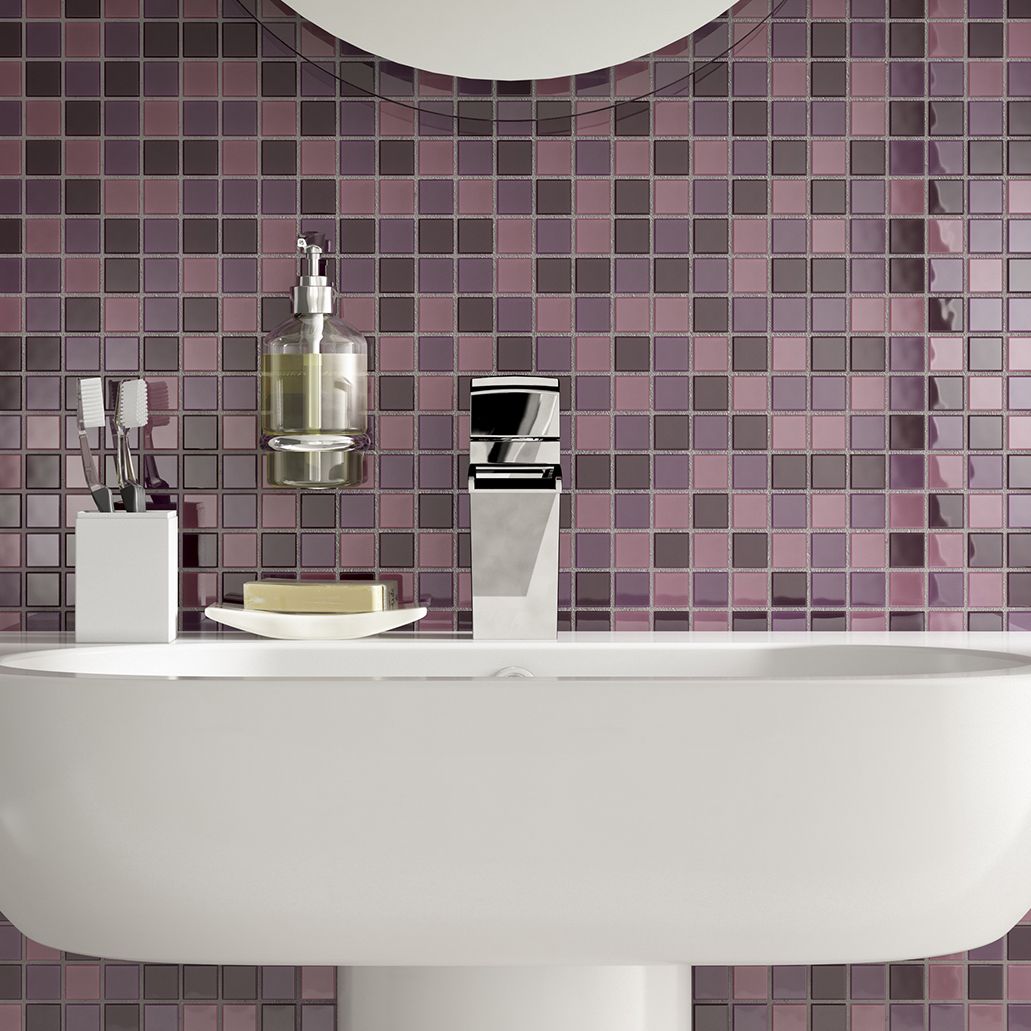 Purple Glass Mosaic Tile L 300mm W 300mm Departments Diy At B Q