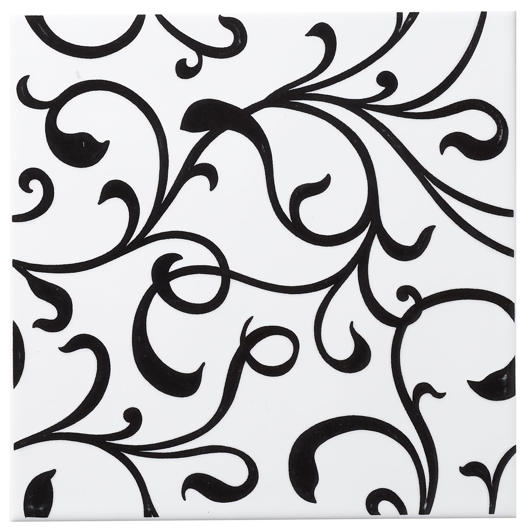 Scroll Black Ceramic Wall Tile, (L)200mm (W)200mm | Departments | DIY ...