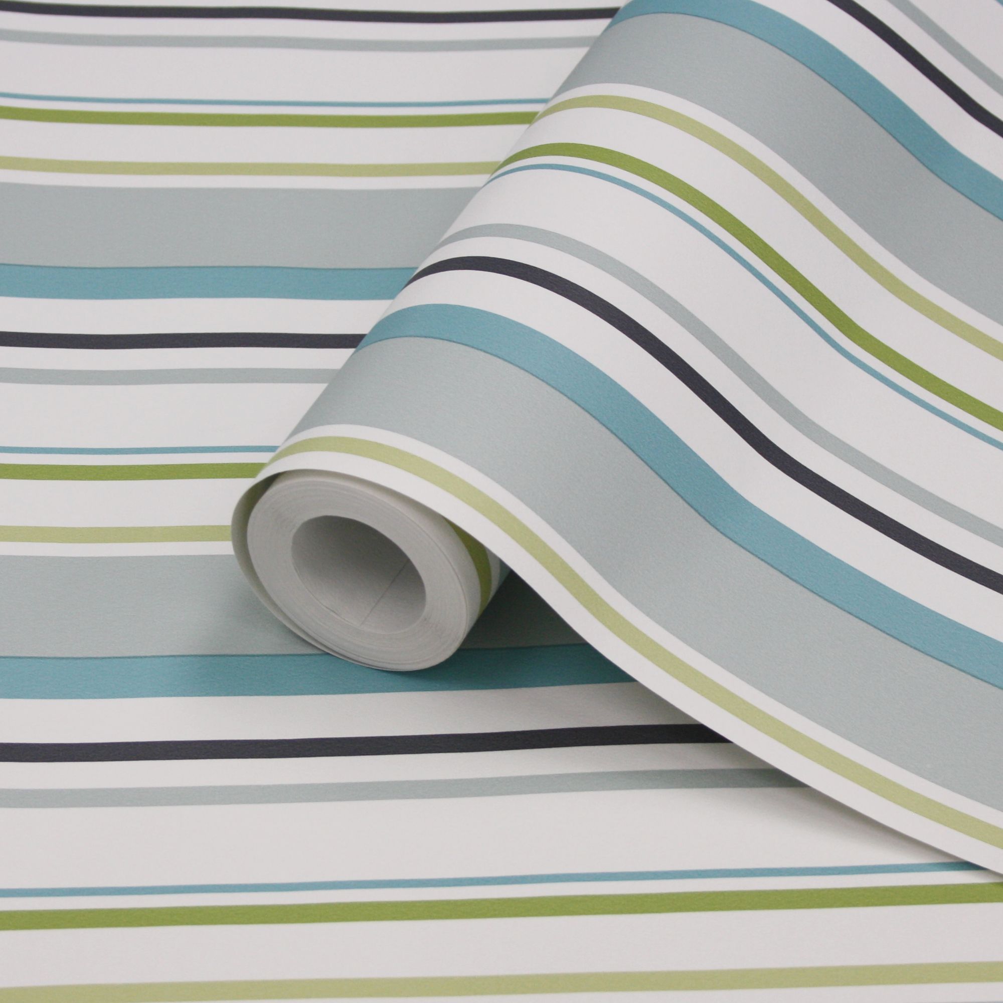 Colours Multi Blue, Black, Green & White Stripe Wallpaper | Departments