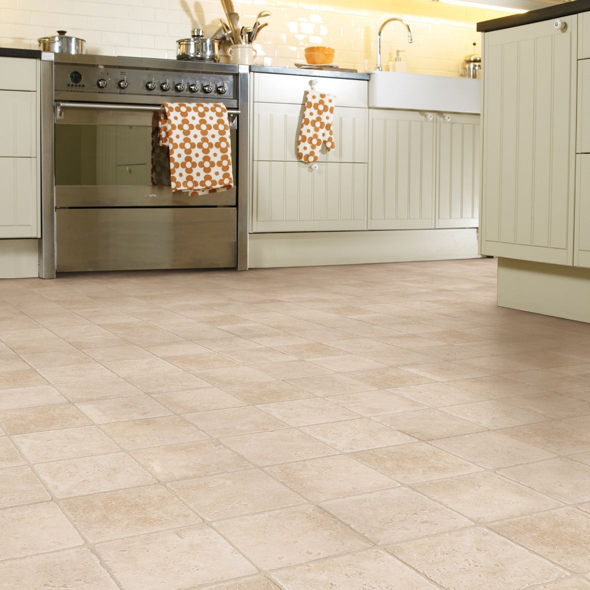 Colours Valiha Beige Tile effect Vinyl flooring, 6m² | Departments