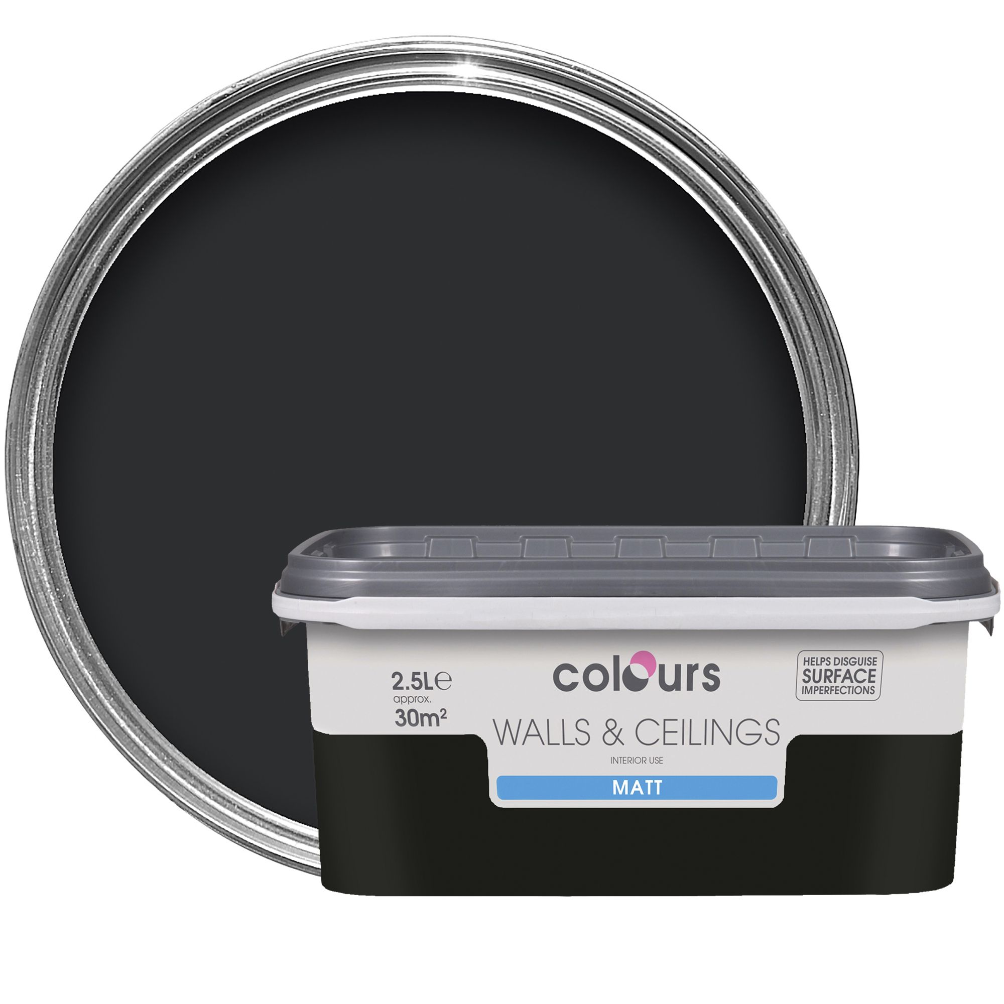 Colours Standard Black Matt Emulsion paint 2.5L Departments DIY at B&Q