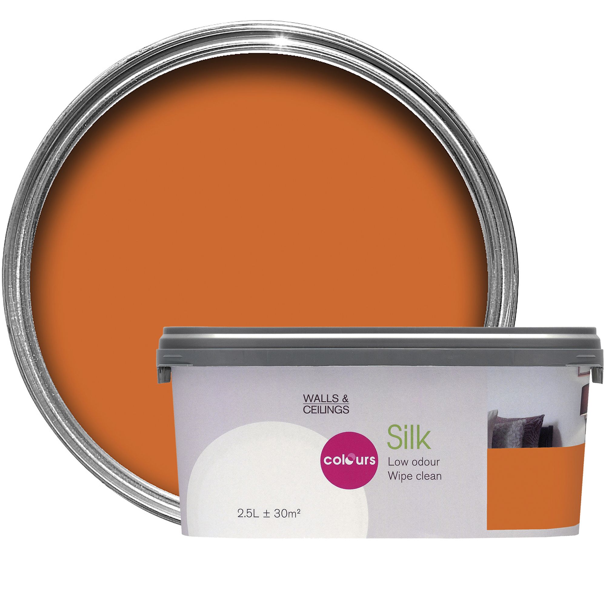 Colours Standard Orange Silk Emulsion paint 2.5L Departments DIY at B&Q
