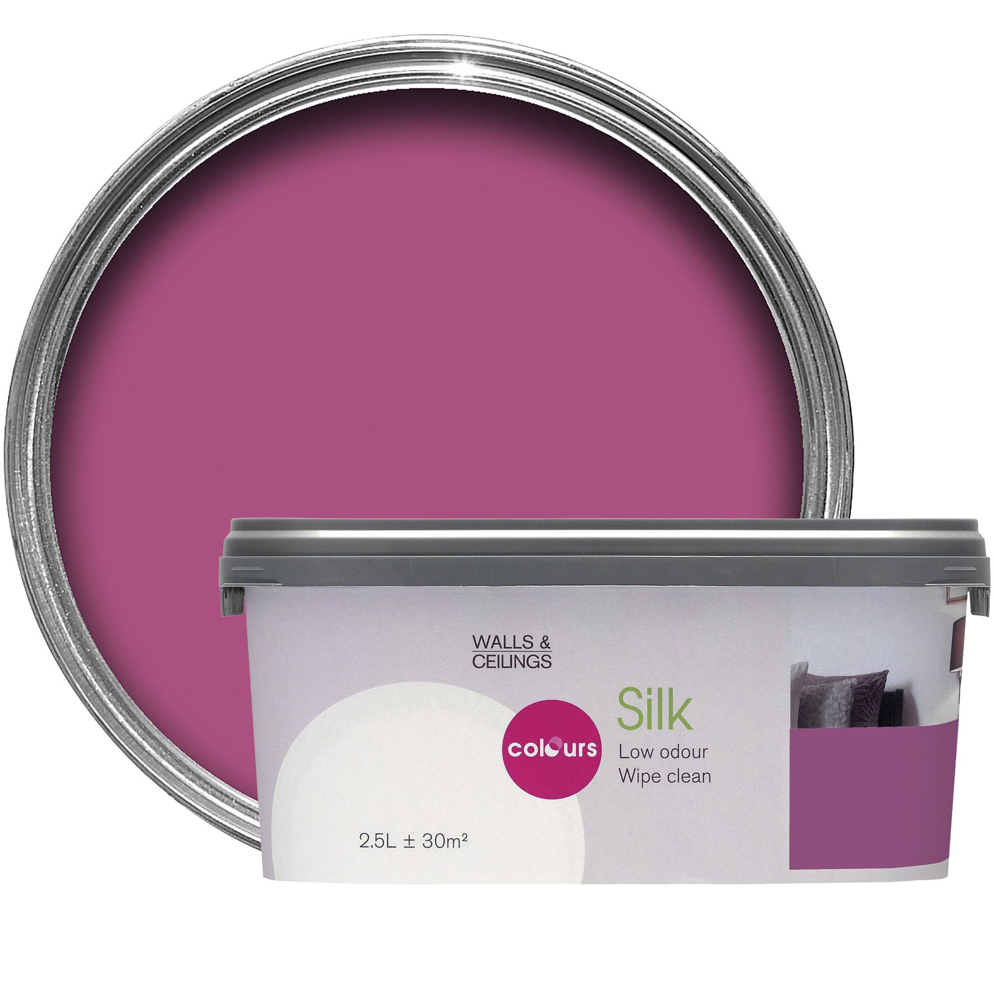 Colours Playful pink Silk Emulsion paint 2.5L | Departments | DIY at B&Q