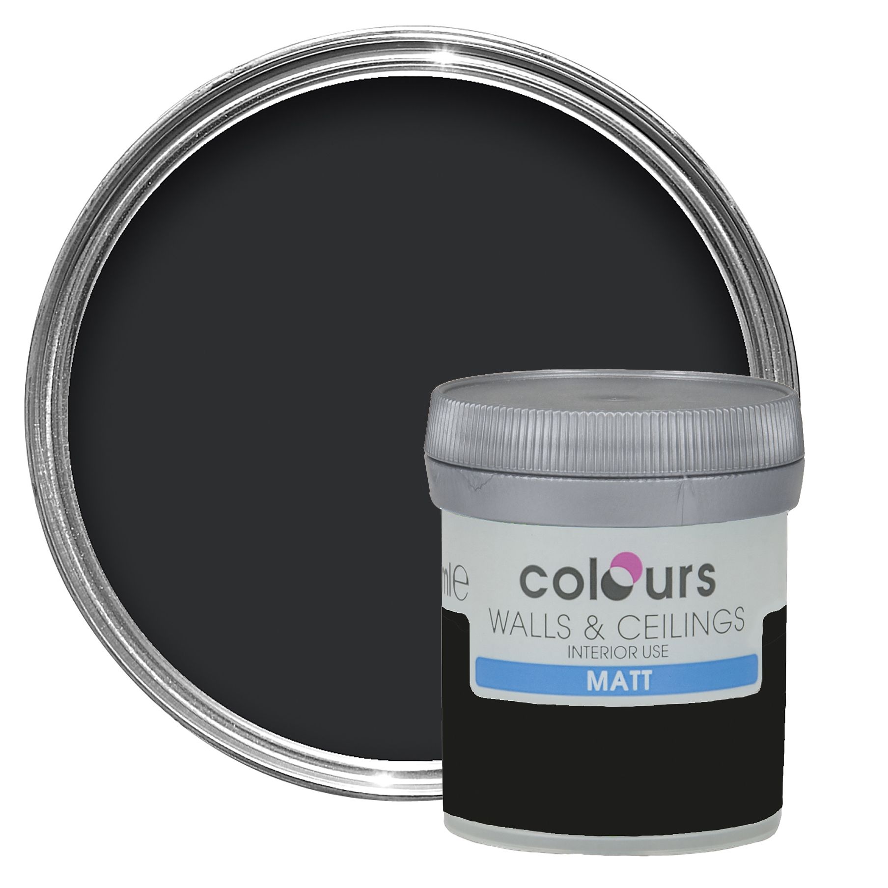 Colours Black Matt Emulsion paint 0.05L Tester pot Departments DIY