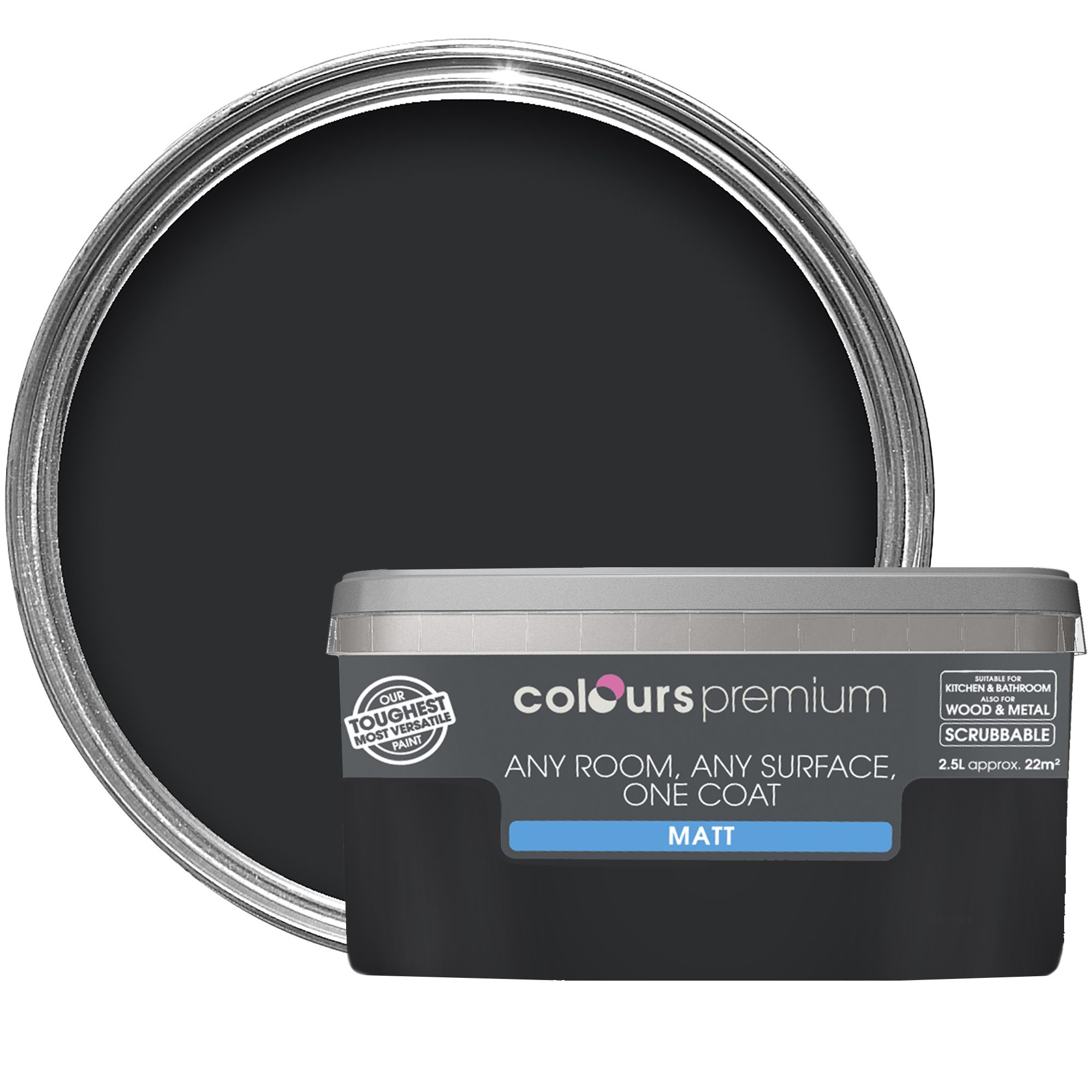 Colours Premium Black Matt Emulsion Paint 2.5L | Departments | DIY At B&Q