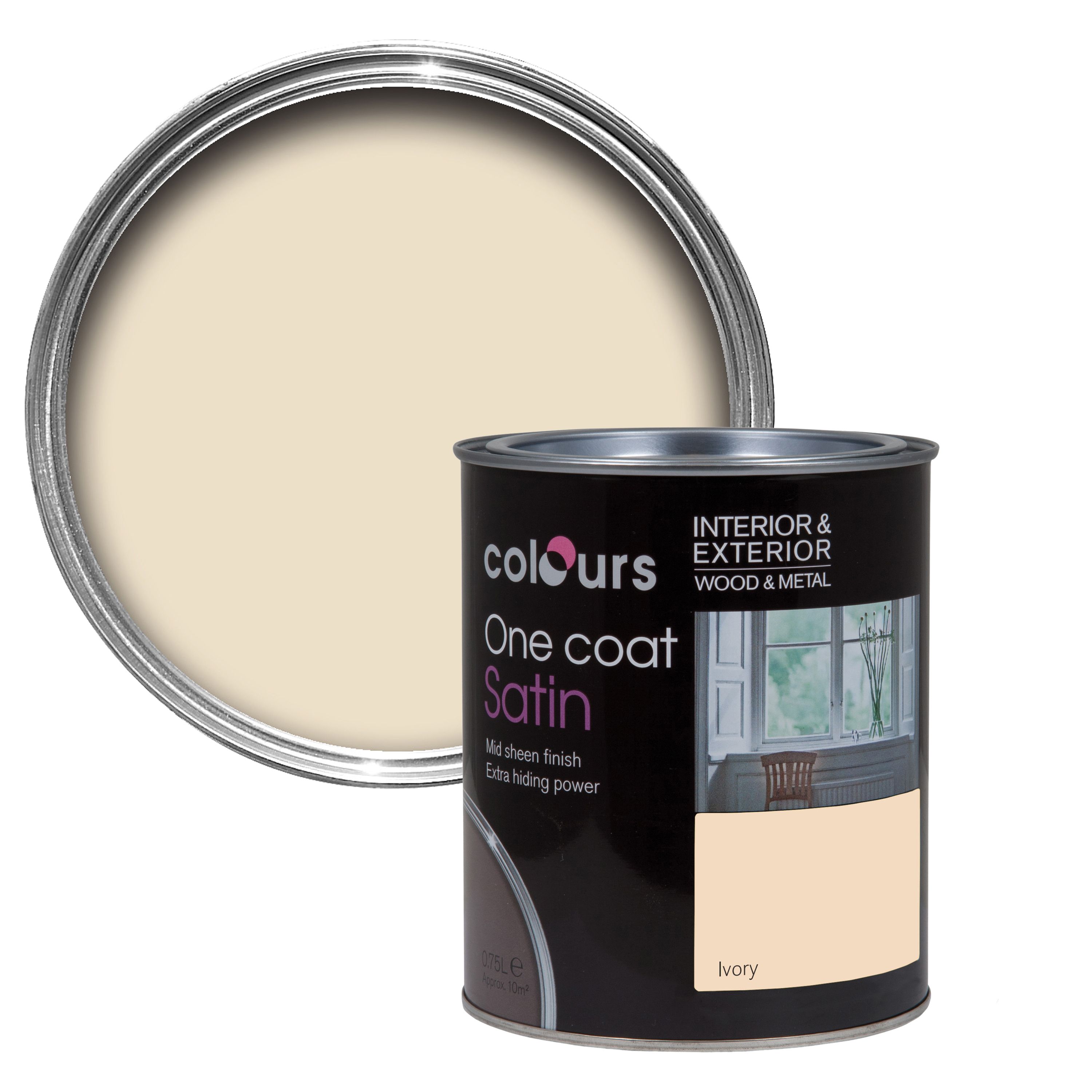 Colours One coat Ivory Satin Wood & metal paint 0.75L Departments