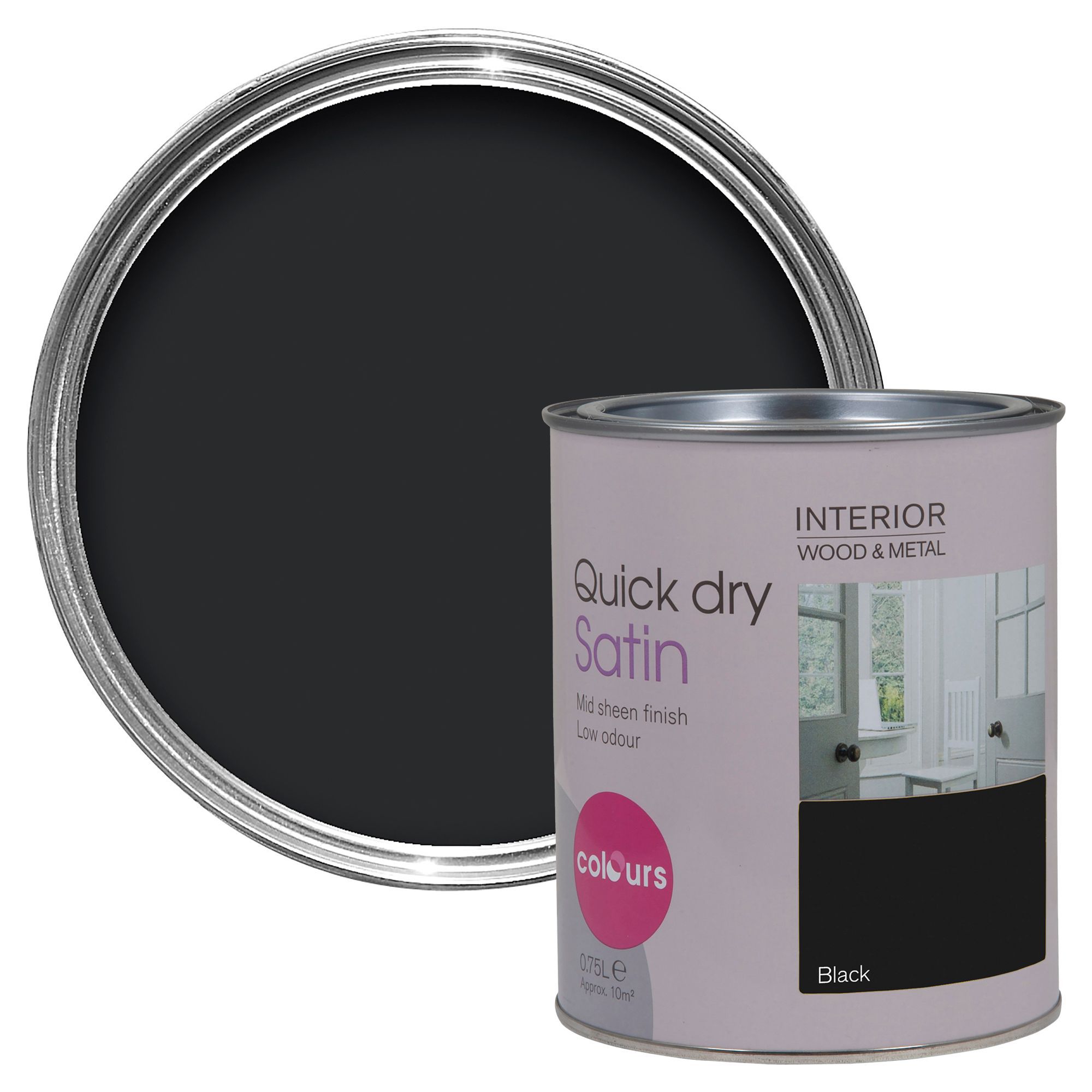 Colours Black Satin Emulsion paint 0.75L | Departments | DIY at B&Q