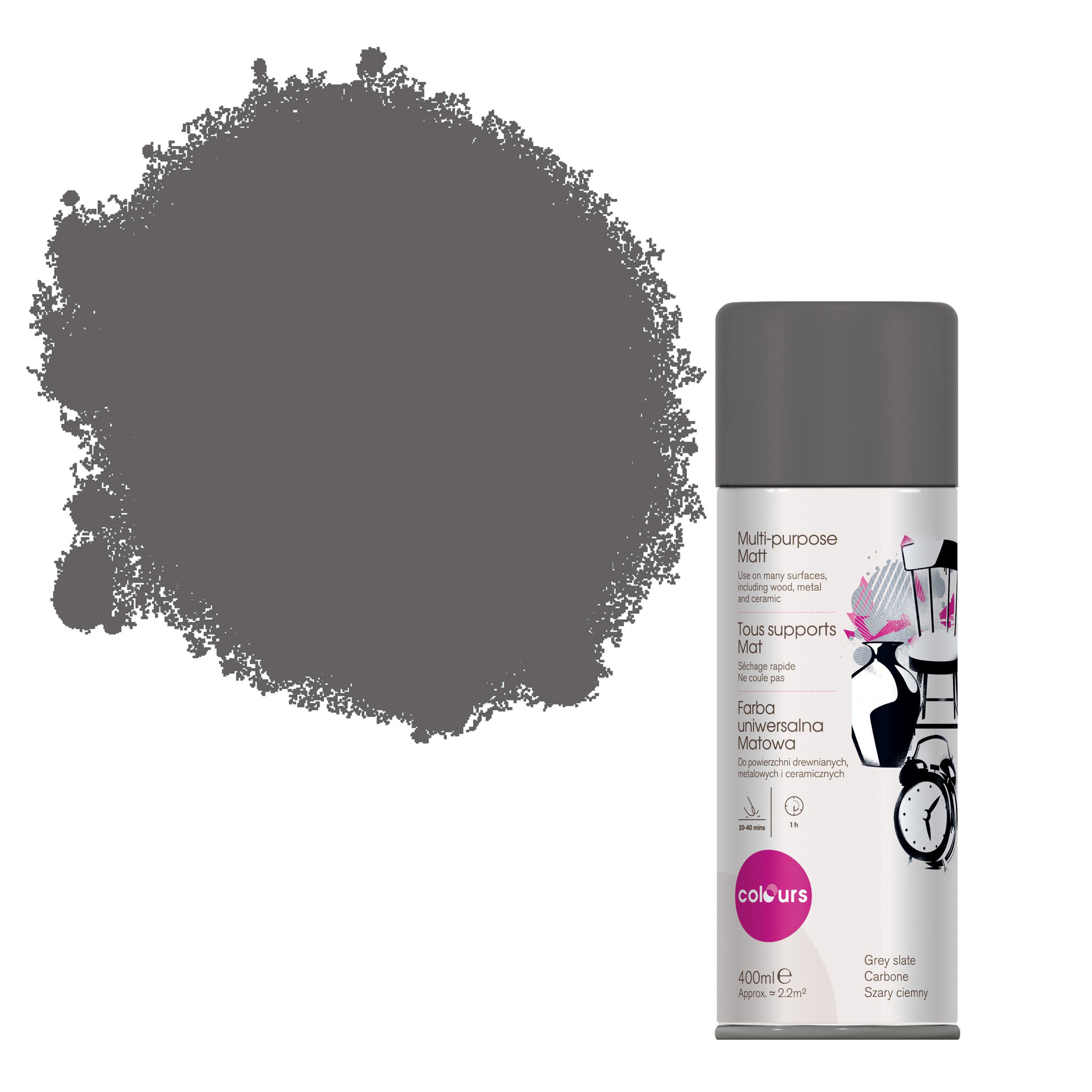 Colours Grey Slate Matt Spray Paint 400 ml | Departments | DIY at B&Q