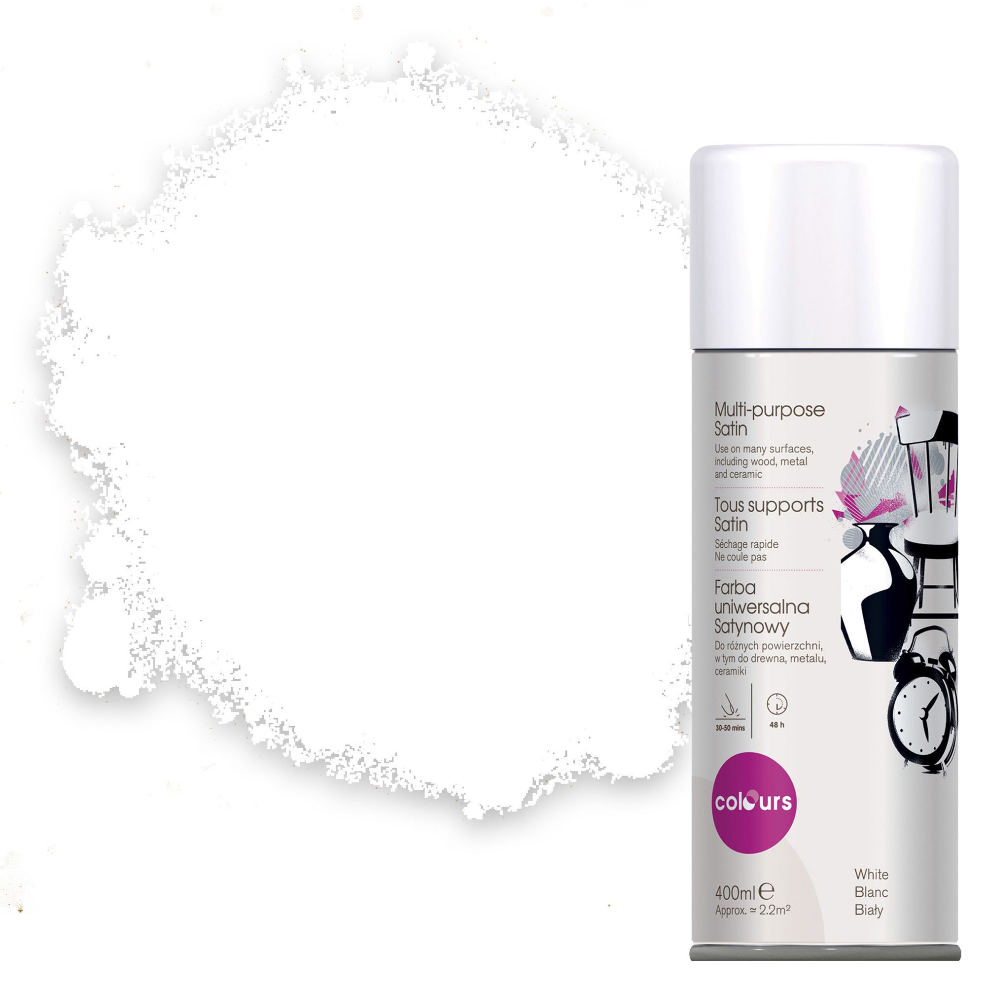 Colours White Satin Spray paint 400 ml Departments DIY at B&Q