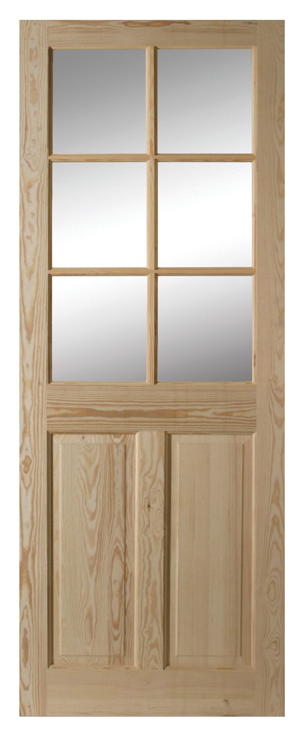 6 Panel Clear Pine Glazed Internal Standard Door, (H)1981mm (W)762mm