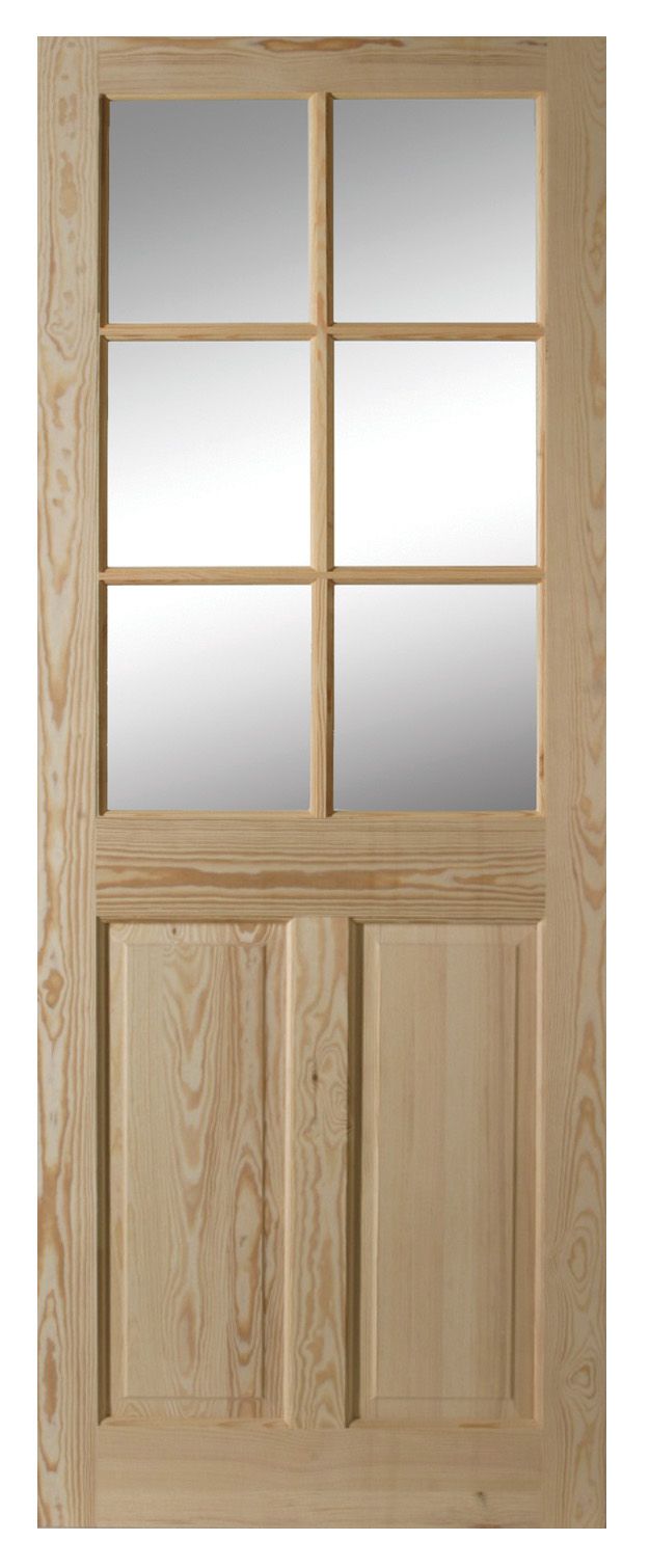 6 Panel Clear Pine Glazed Internal Glazed Door, (H)1981mm (W)838mm