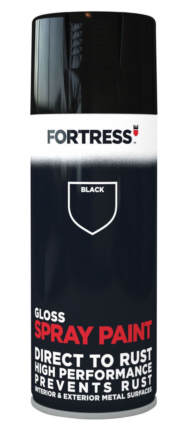 Fortress Black Gloss Multisurface Spray paint, 400ml Departments DIY at B&Q