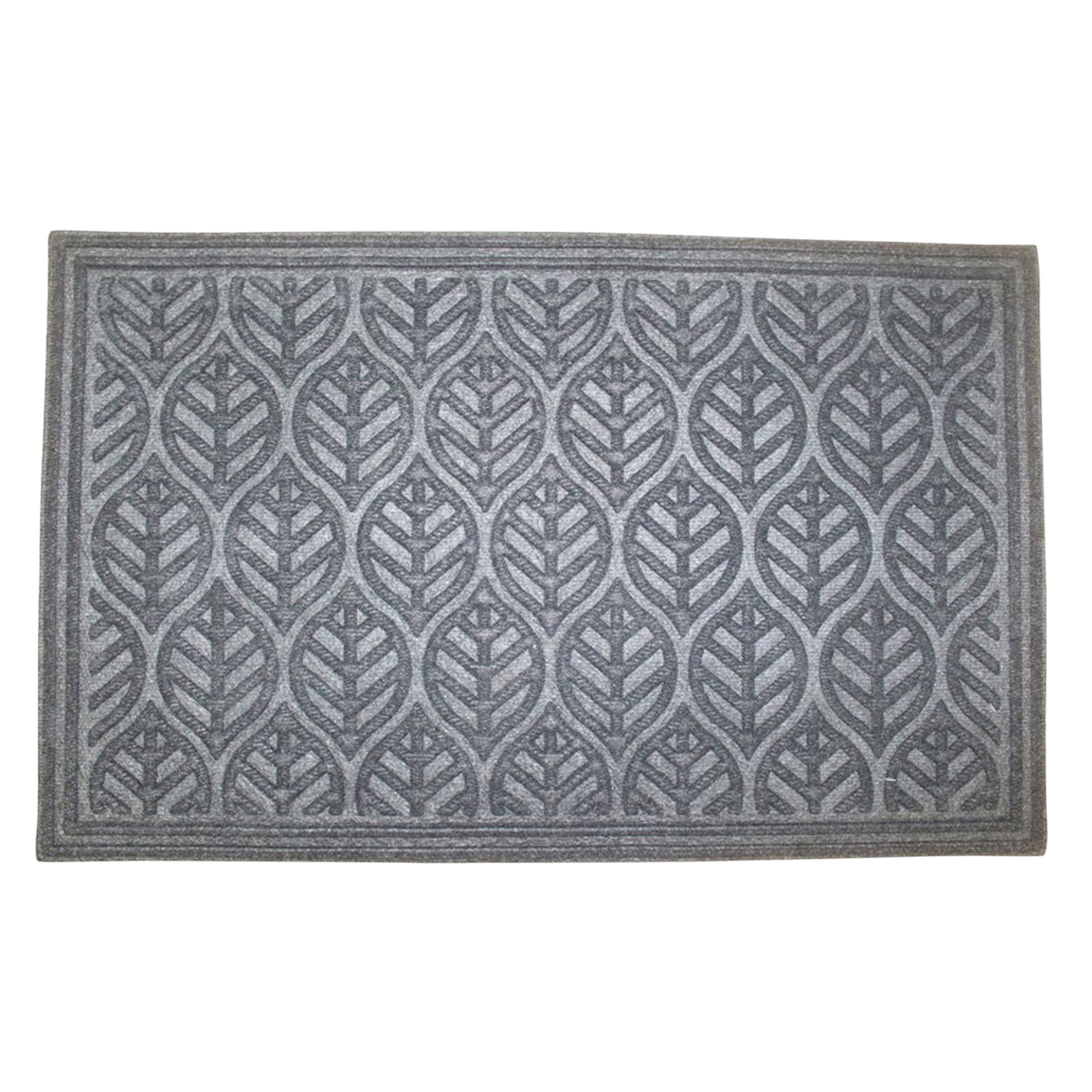 Colours Grey Leaf Jute & Polyester Door Mat (L)0.9m (W)600mm ...