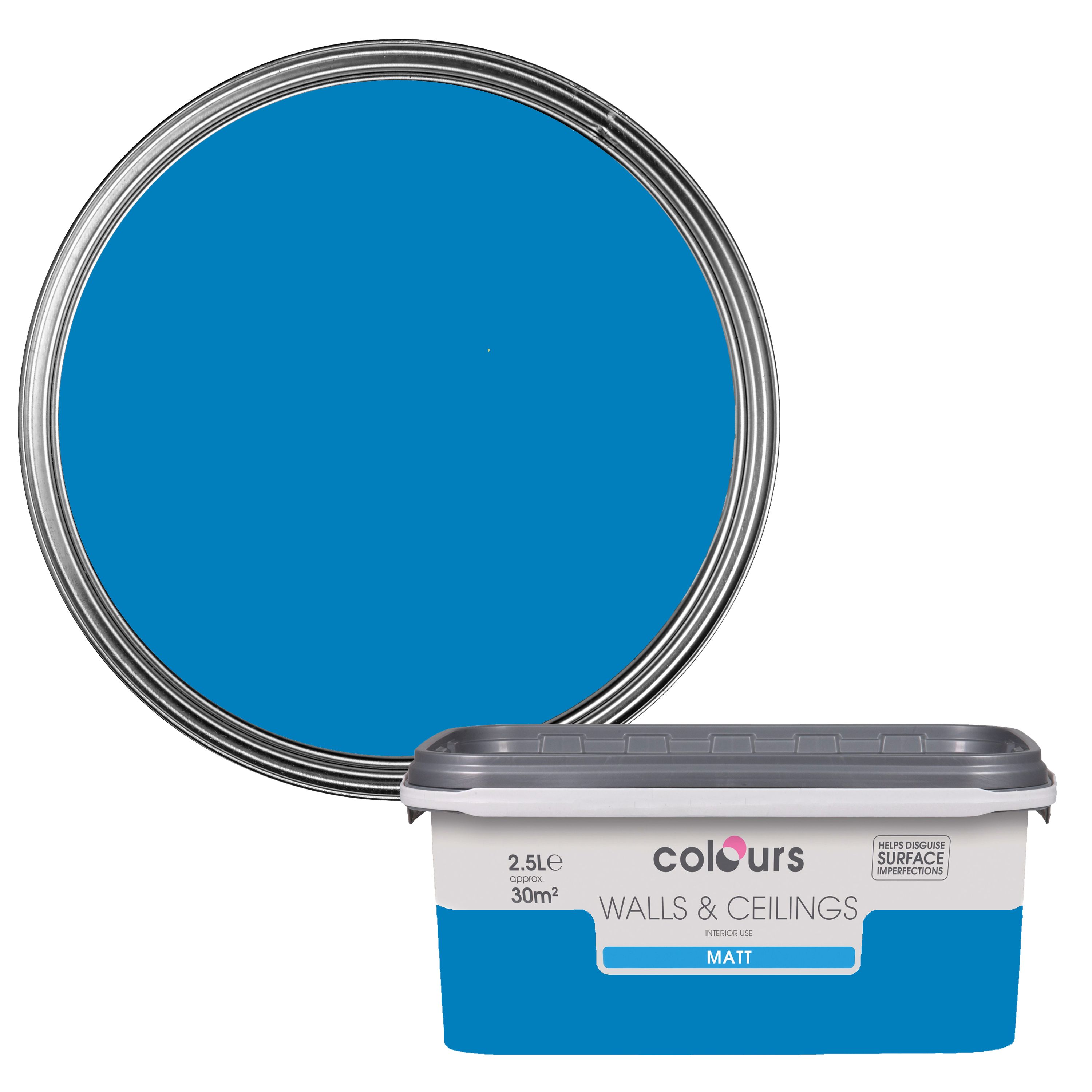 Colours Electric blue Matt Emulsion paint 2.5L Departments DIY at B&Q