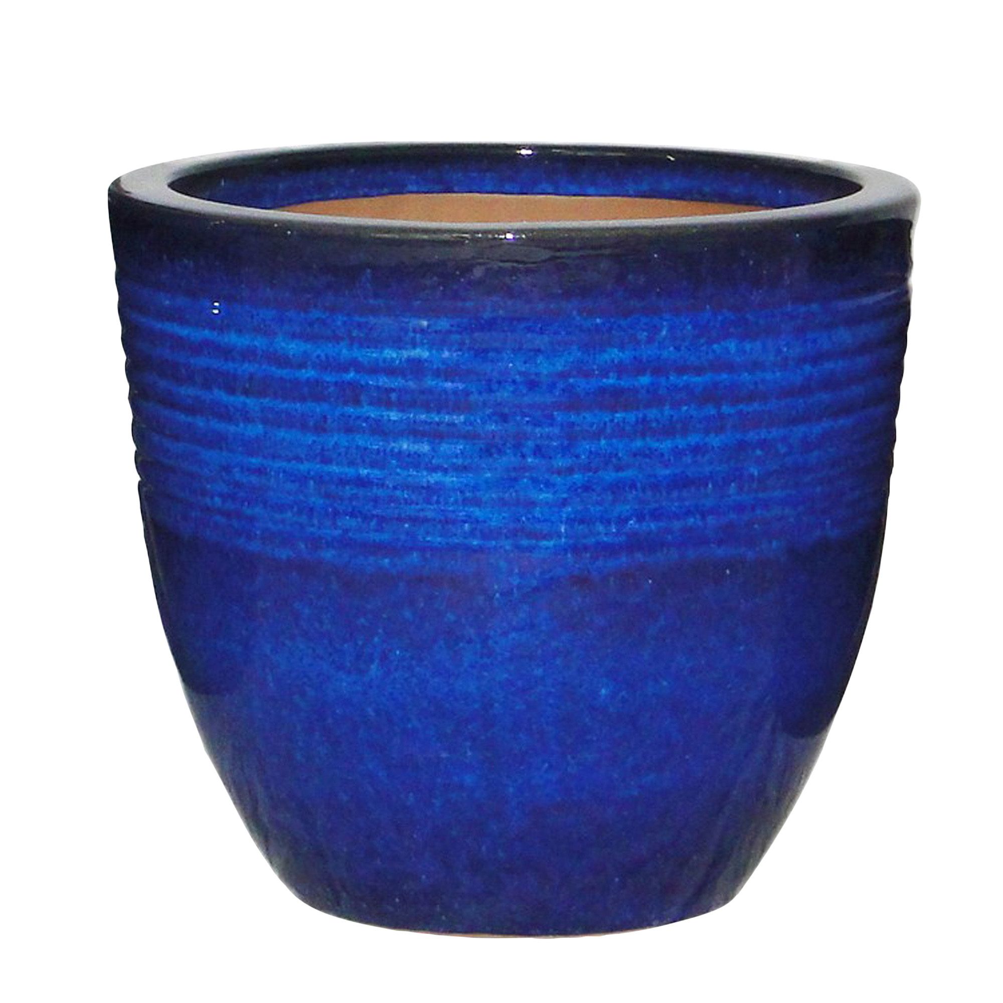 Seacourt Round Glazed Blue Pot (H)245mm (Dia)270mm 