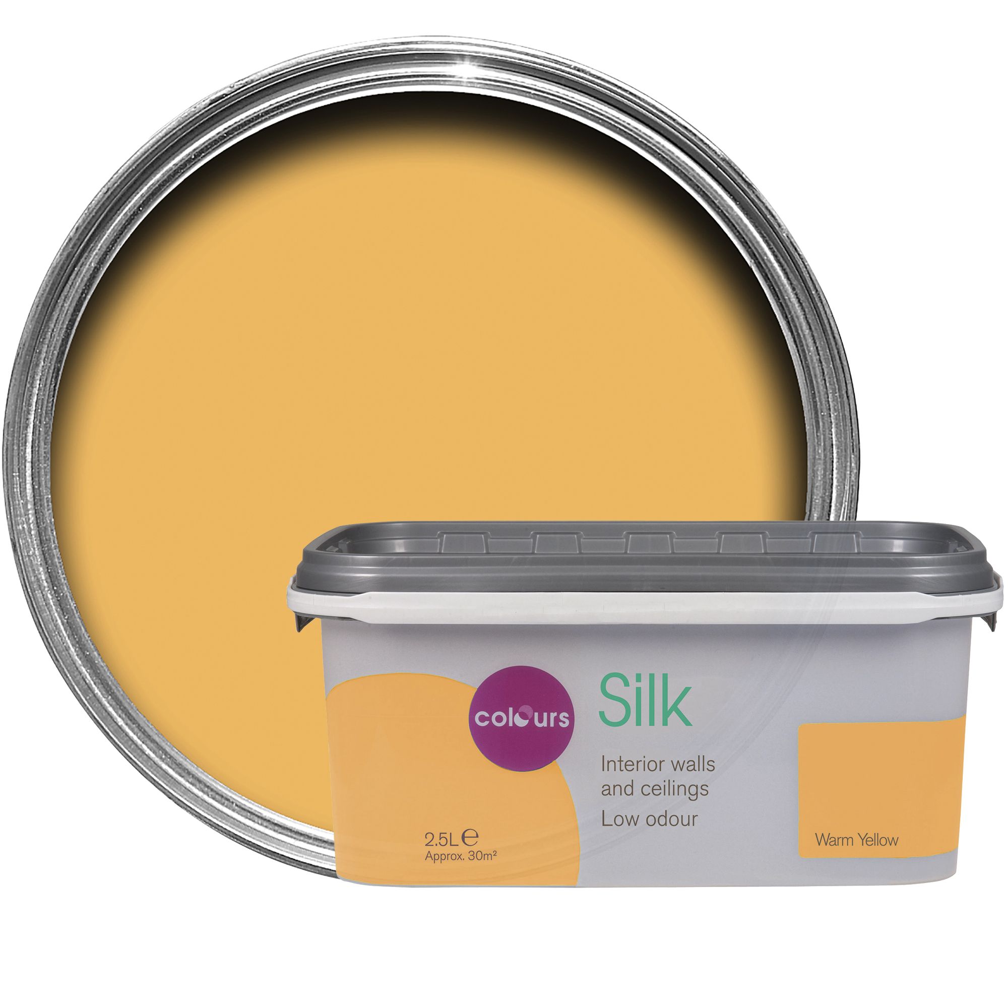 Colours Standard Warm yellow Silk Emulsion paint 2.5L Departments