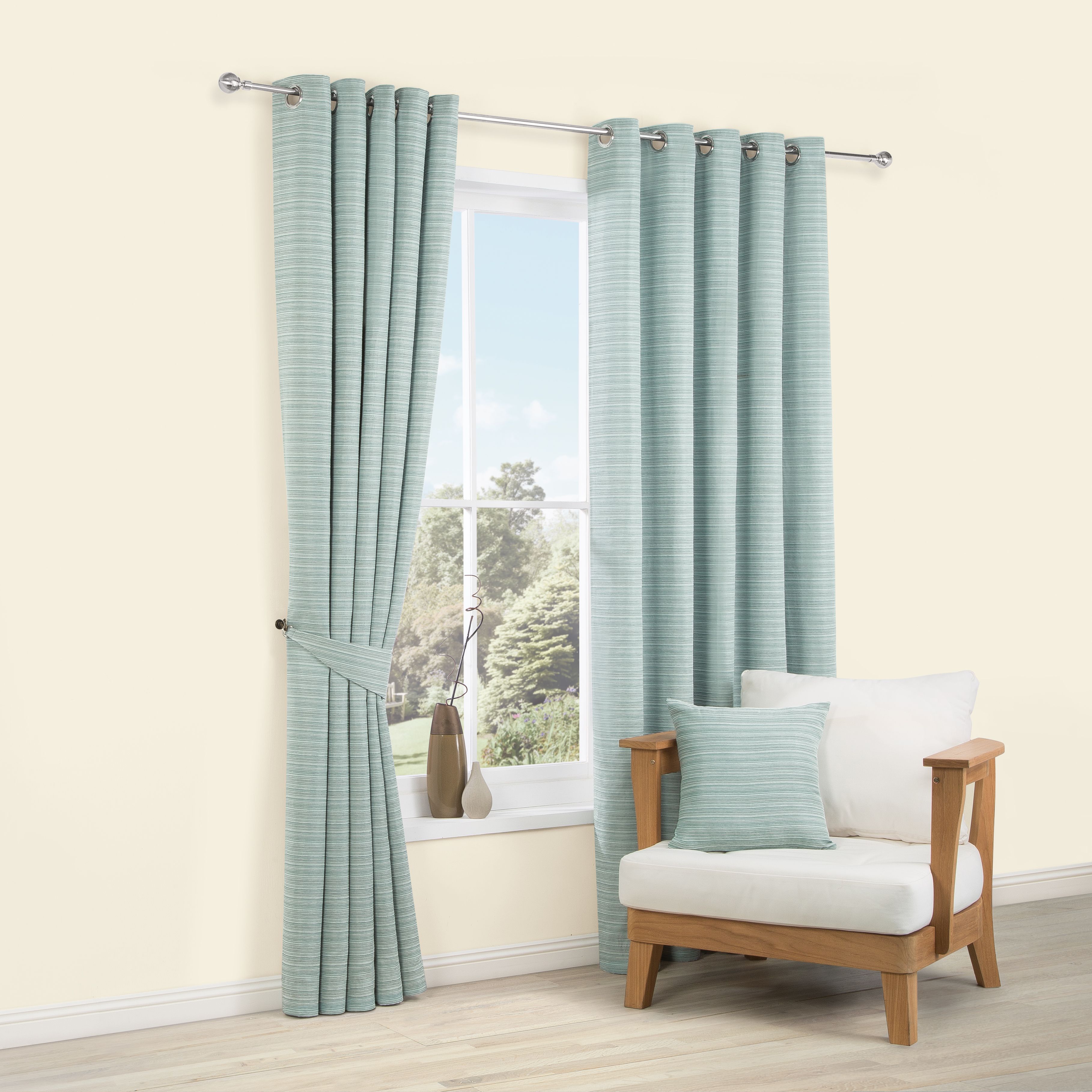 Albertina Duck Egg Striped Lined Eyelet Curtains W 117cm L 137cm
