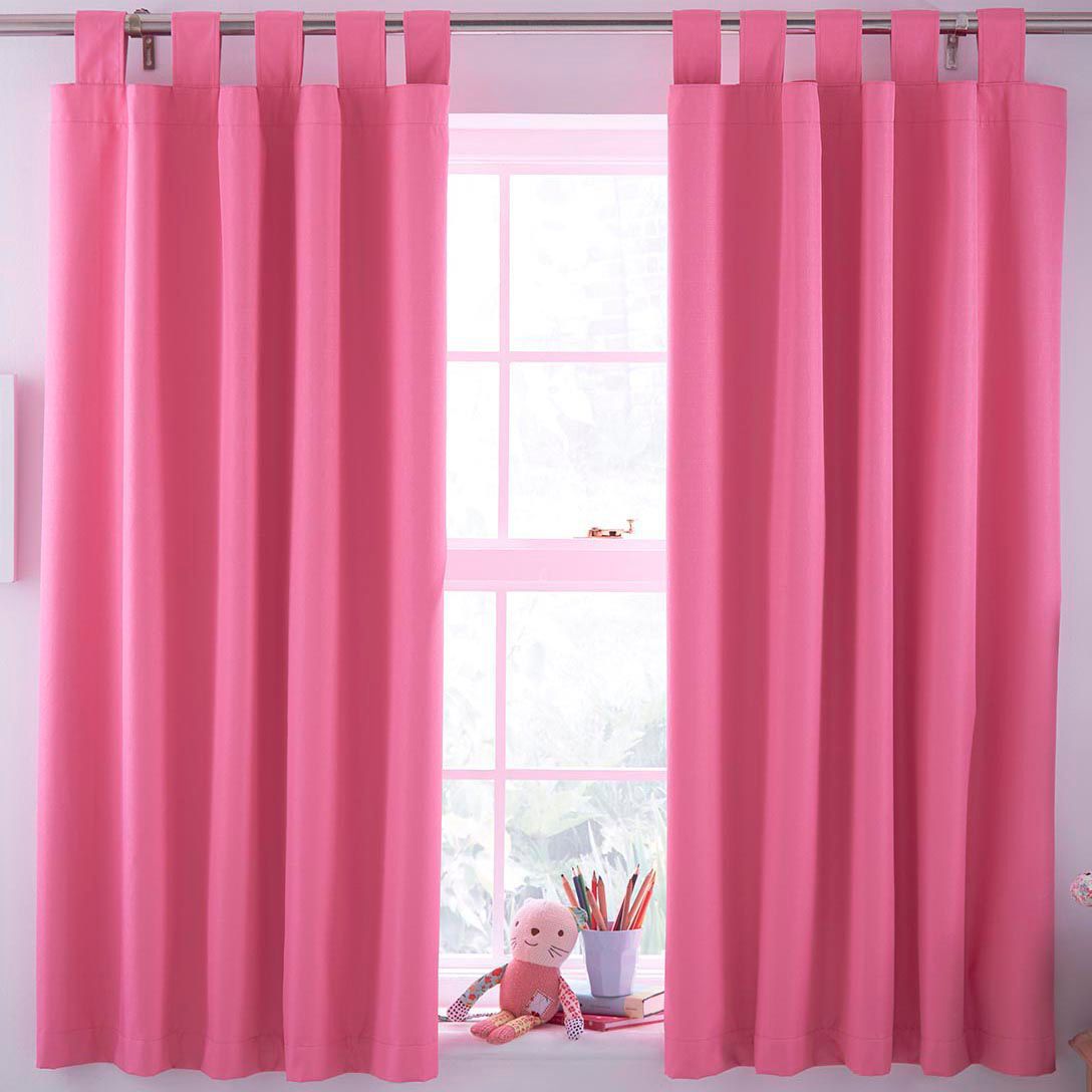 Pink Plain Tab top Blackout Curtains (W)168 cm (L)137 cm ... on {keyword}