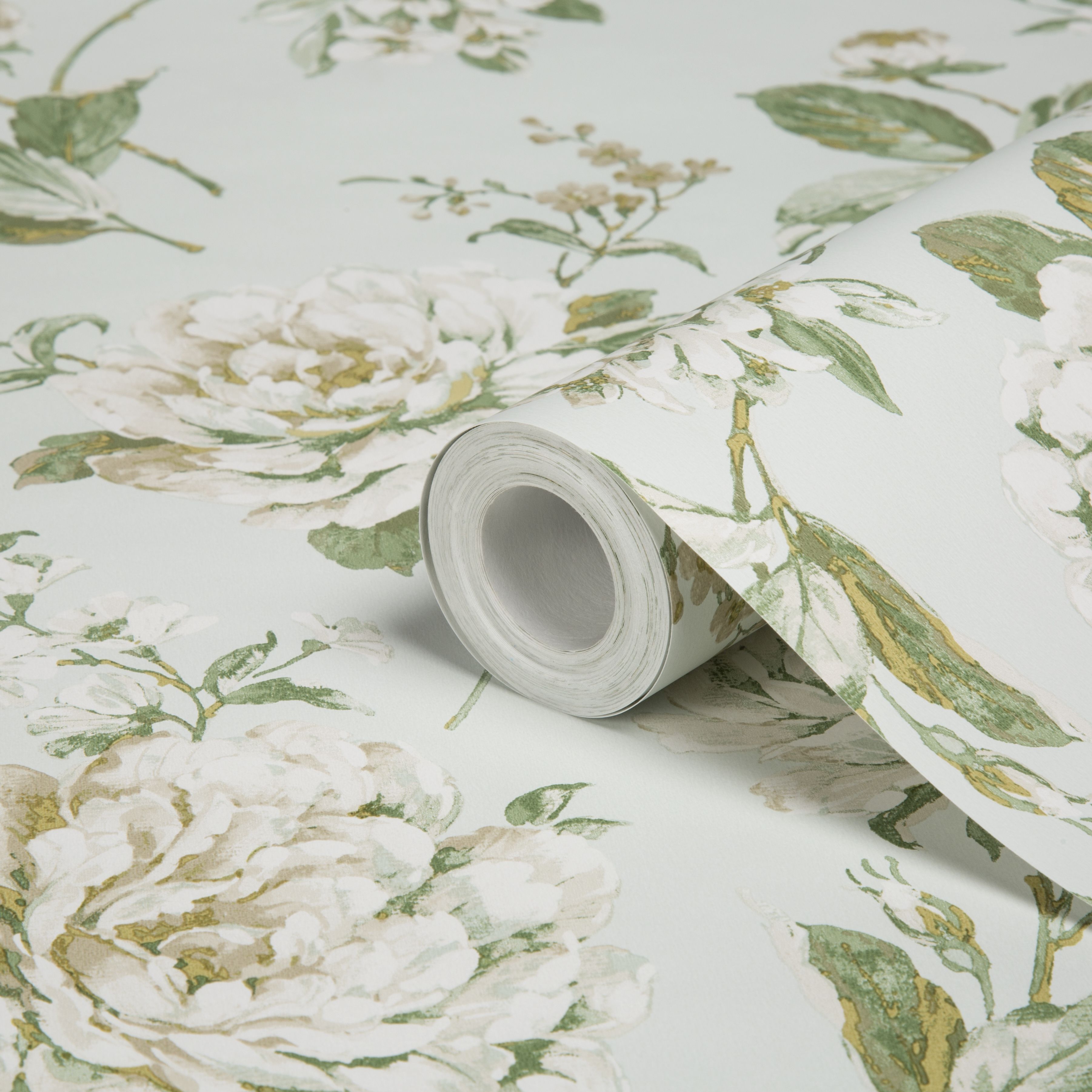 Colours Bethany Apple Green Floral Wallpaper | Departments | DIY at B&Q