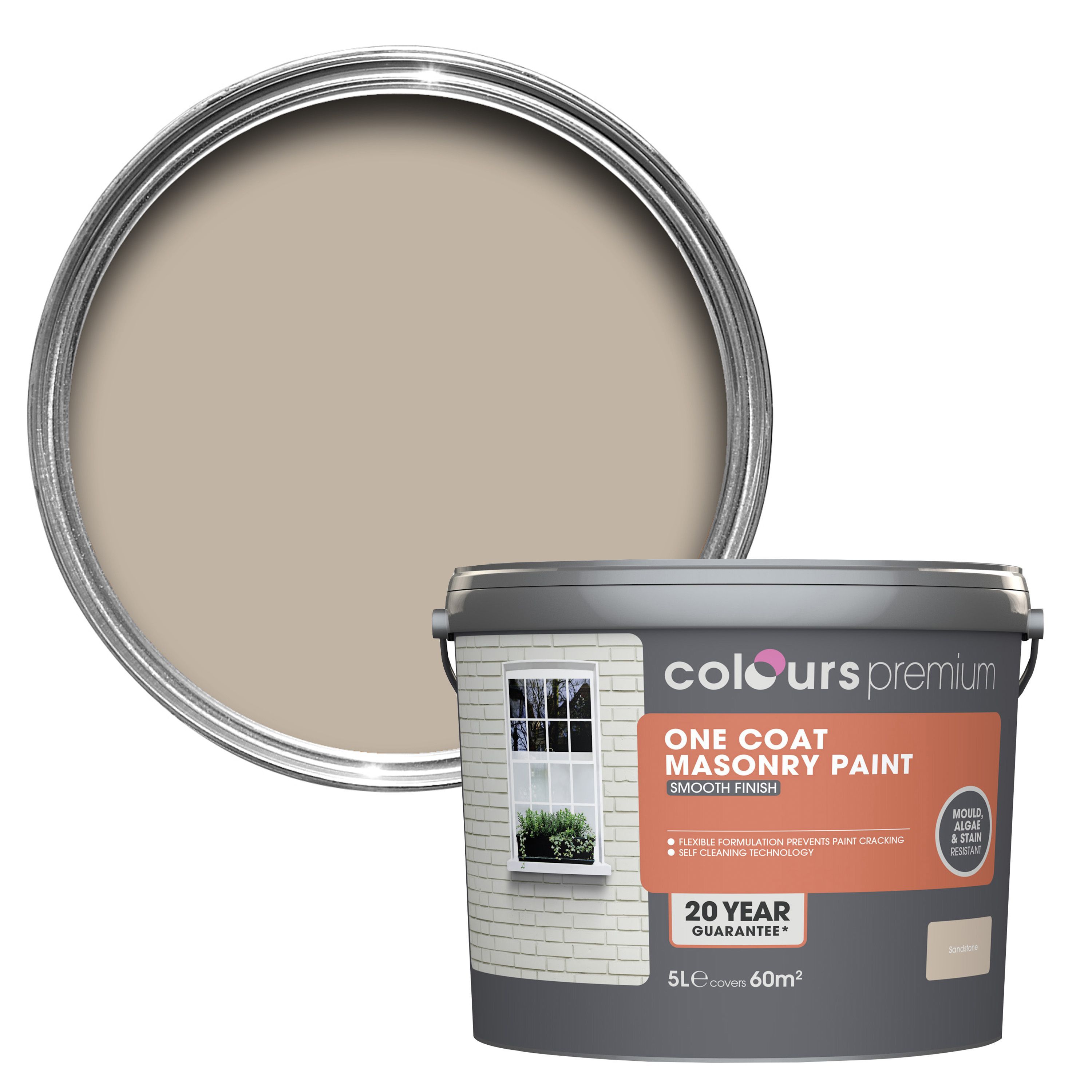 Colours Premium Sandstone beige Smooth Masonry paint 5L Departments