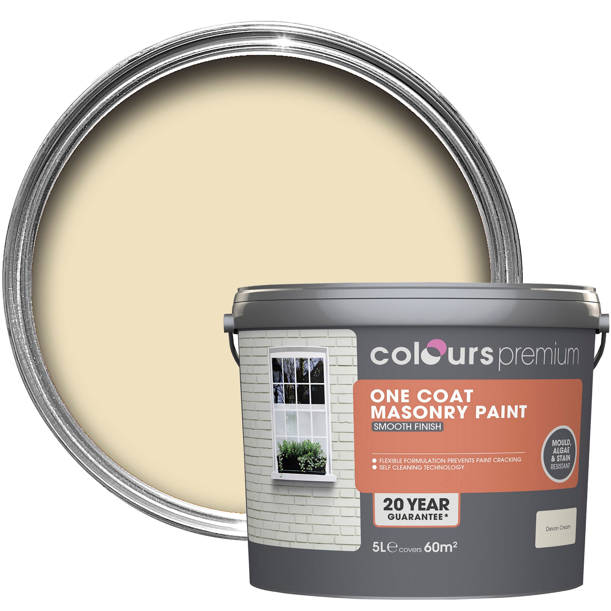 Colours Premium Devon cream Smooth Masonry paint 5L Departments DIY