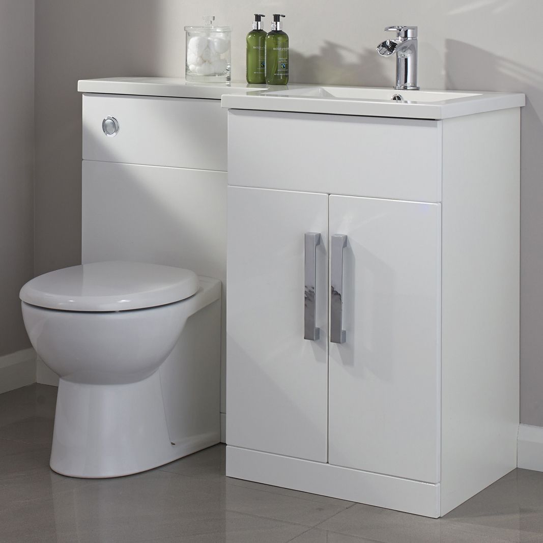 Cooke Lewis Ardesio Gloss White Rh Vanity Toilet Pack Departments Diy At B Q