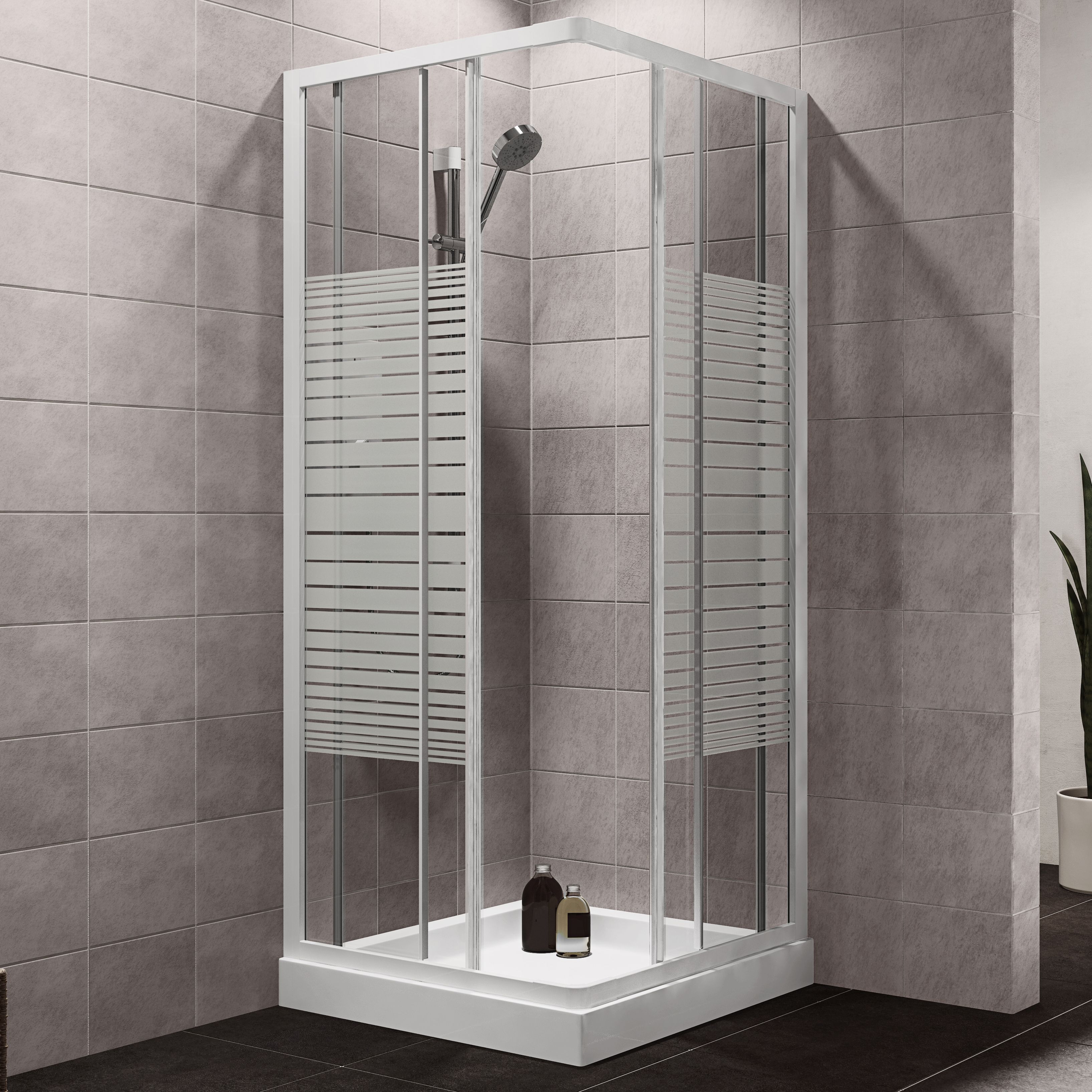 Plumbsure Square Shower enclosure with Double sliding doors & Striped