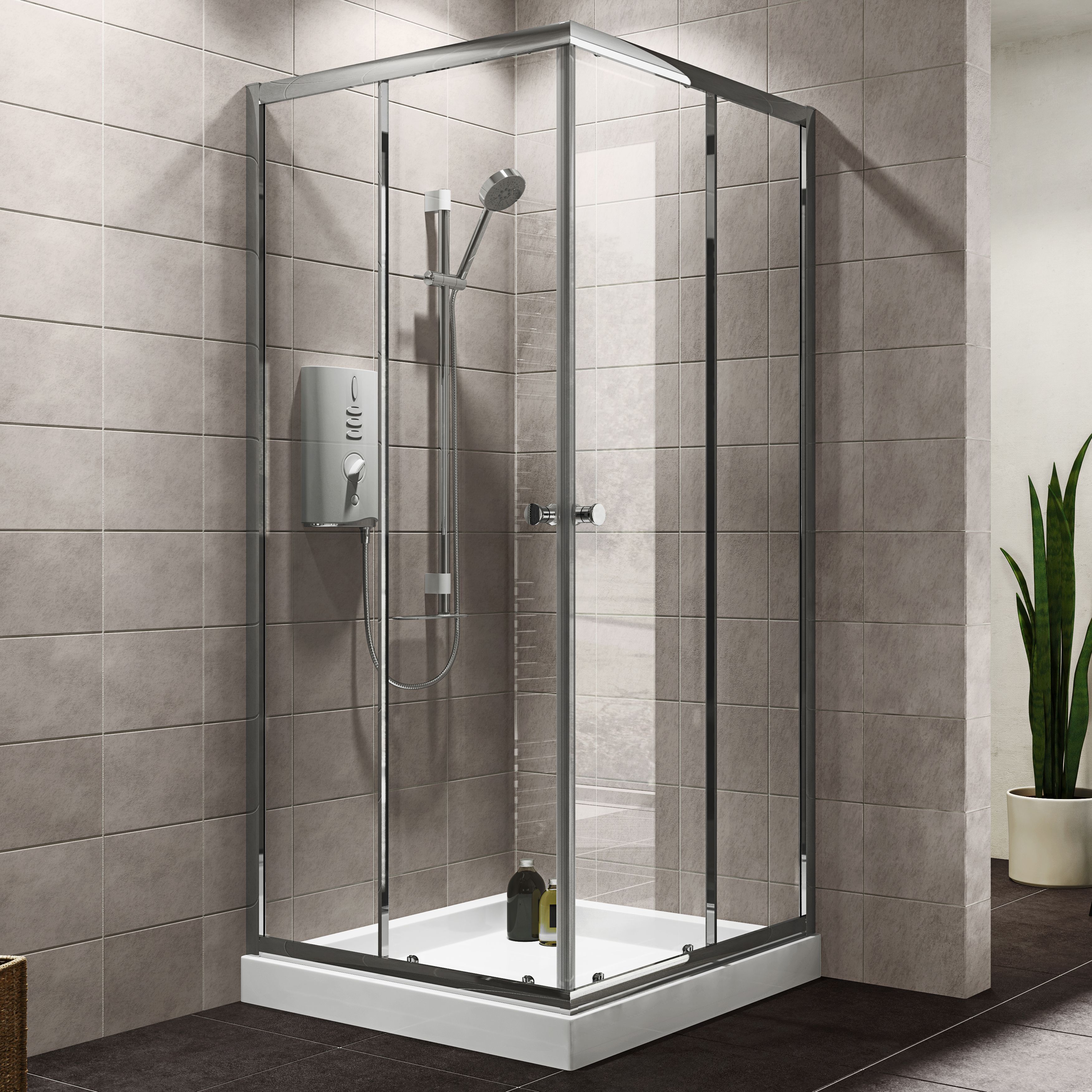 Plumbsure Square Shower Enclosure with Double Sliding Doors (W)800mm (D ...