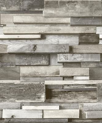 Gold Horizontal wood Grey Faux wall Embossed Wallpaper | Departments ...