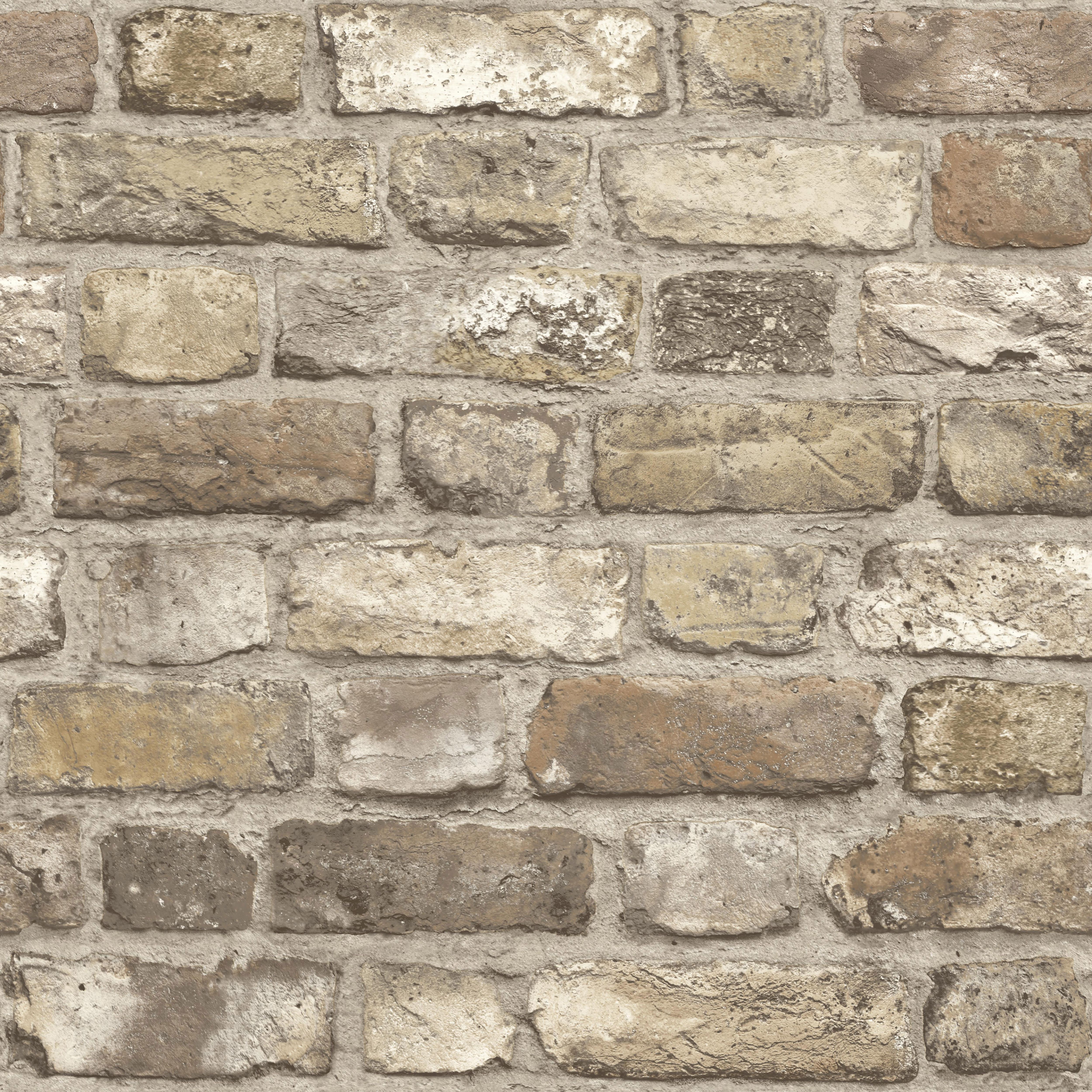 Grandeco Country brick Neutral Faux wall Matt Wallpaper ...