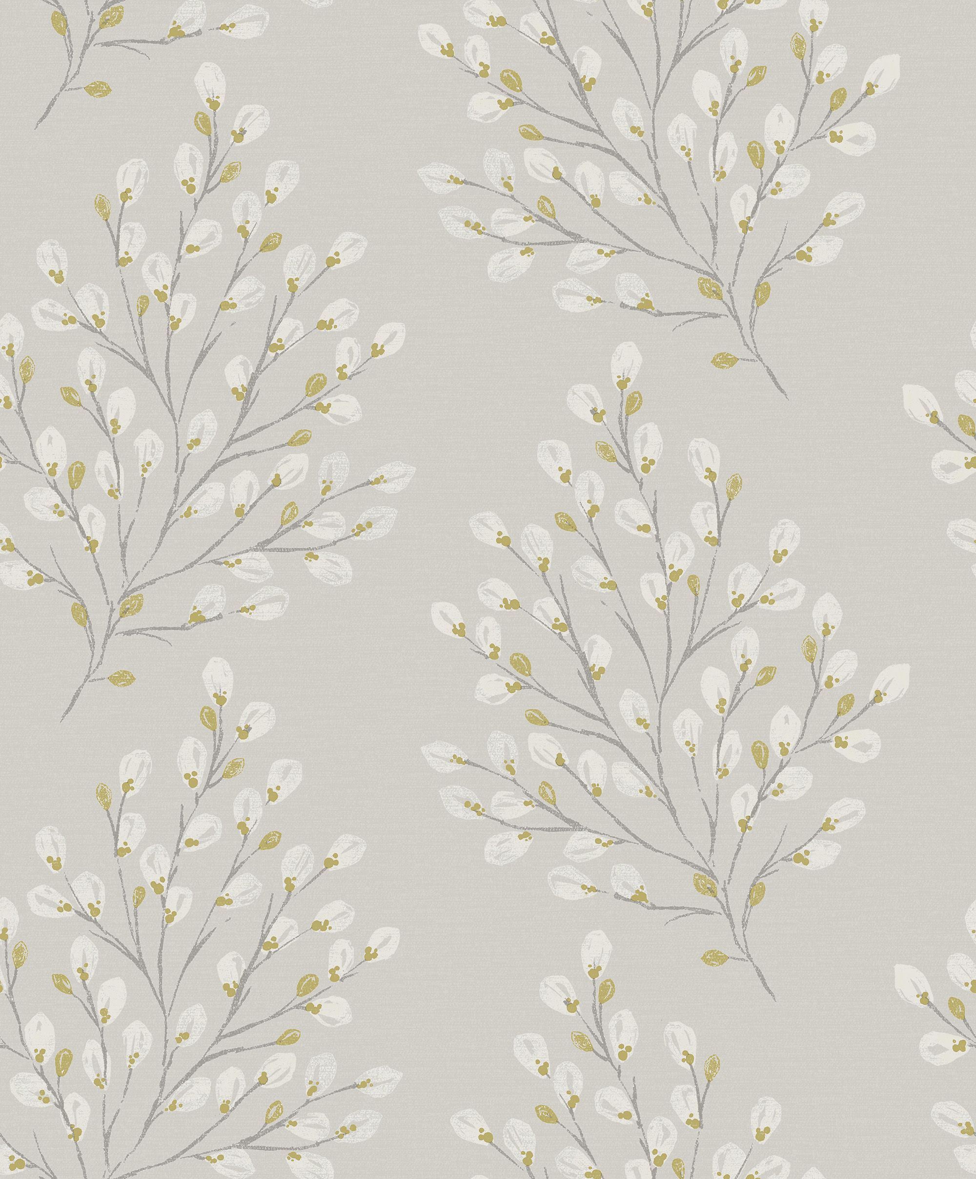 Grandeco Willow Grey & yellow Tree Matt Wallpaper ...