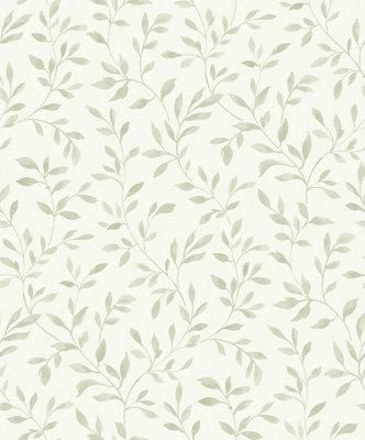 Grandeco Nerine Sage green Leaf Embossed Wallpaper | Departments | DIY