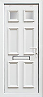 6 panel Frosted Glazed White Left-hand External Front Door set, (H)2055mm (W)920mm