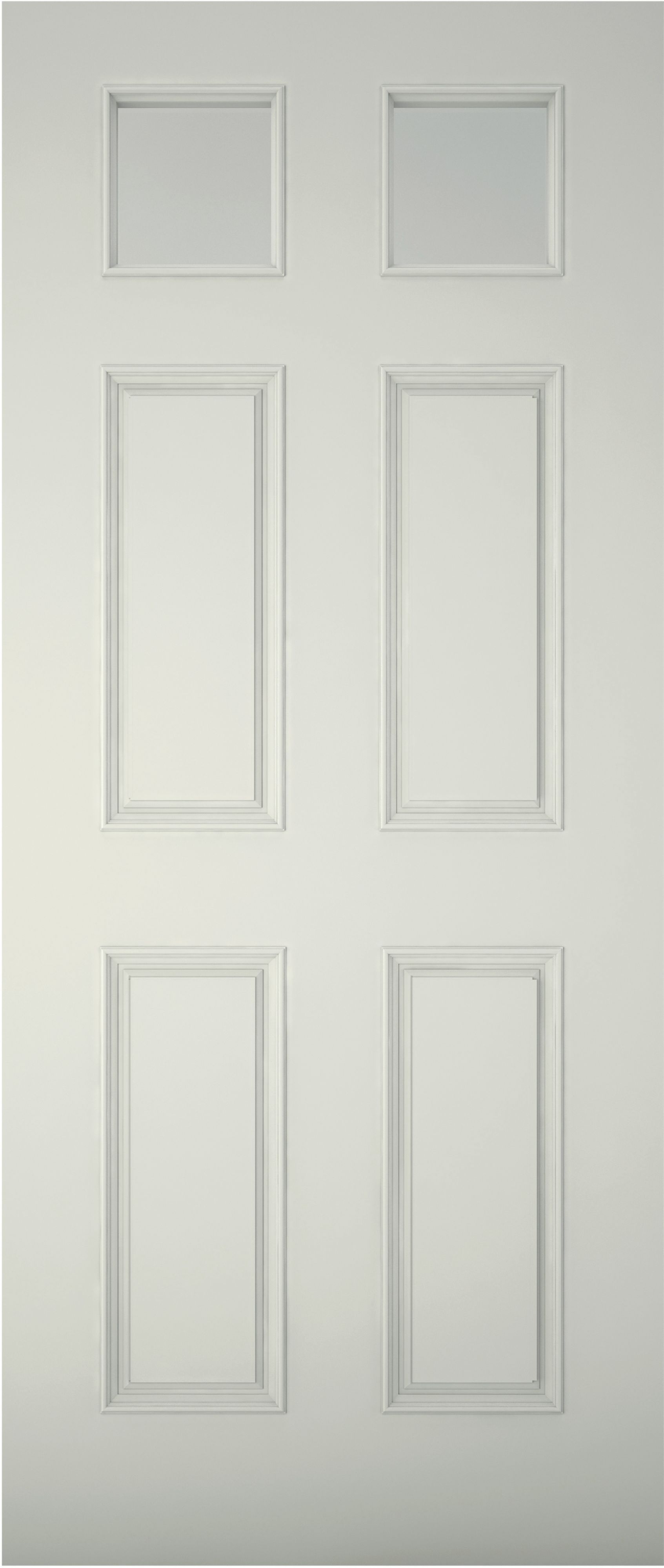 6 panel Frosted Glazed White LH & RH External Front Door set & letter plate, (H)2074mm (W)932mm