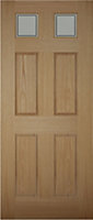 6 panel Frosted Glazed White oak veneer LH & RH External Front Door set, (H)2074mm (W)932mm
